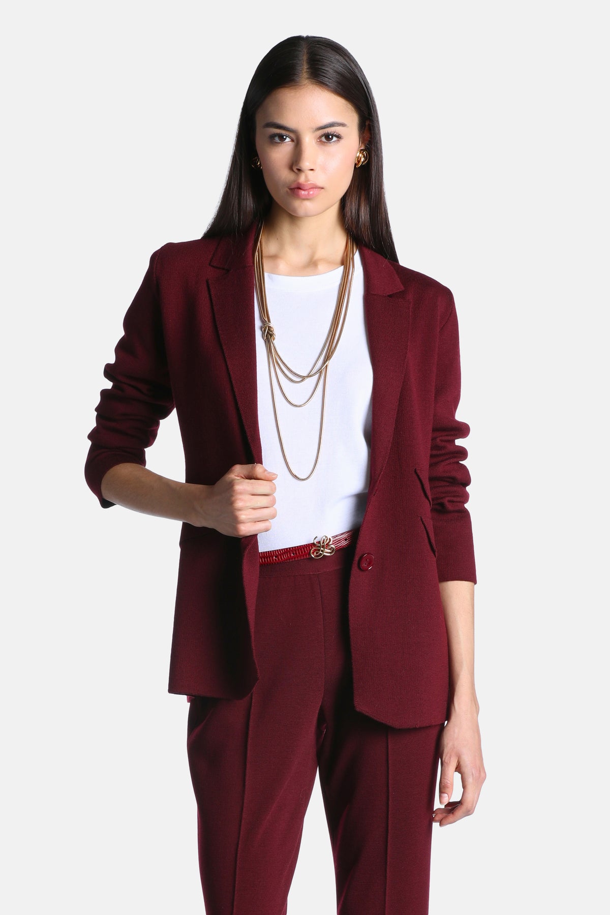 Meissa Textured Wool Blazer in Burgundy, primary view