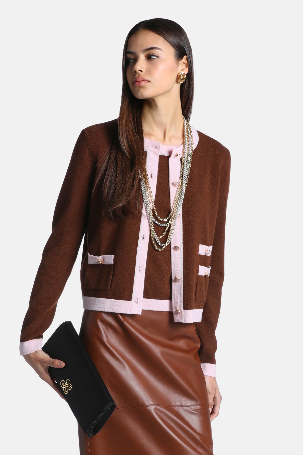Cuoricino Wool And Cashmere Cardigan in Brown-Pink, primary view