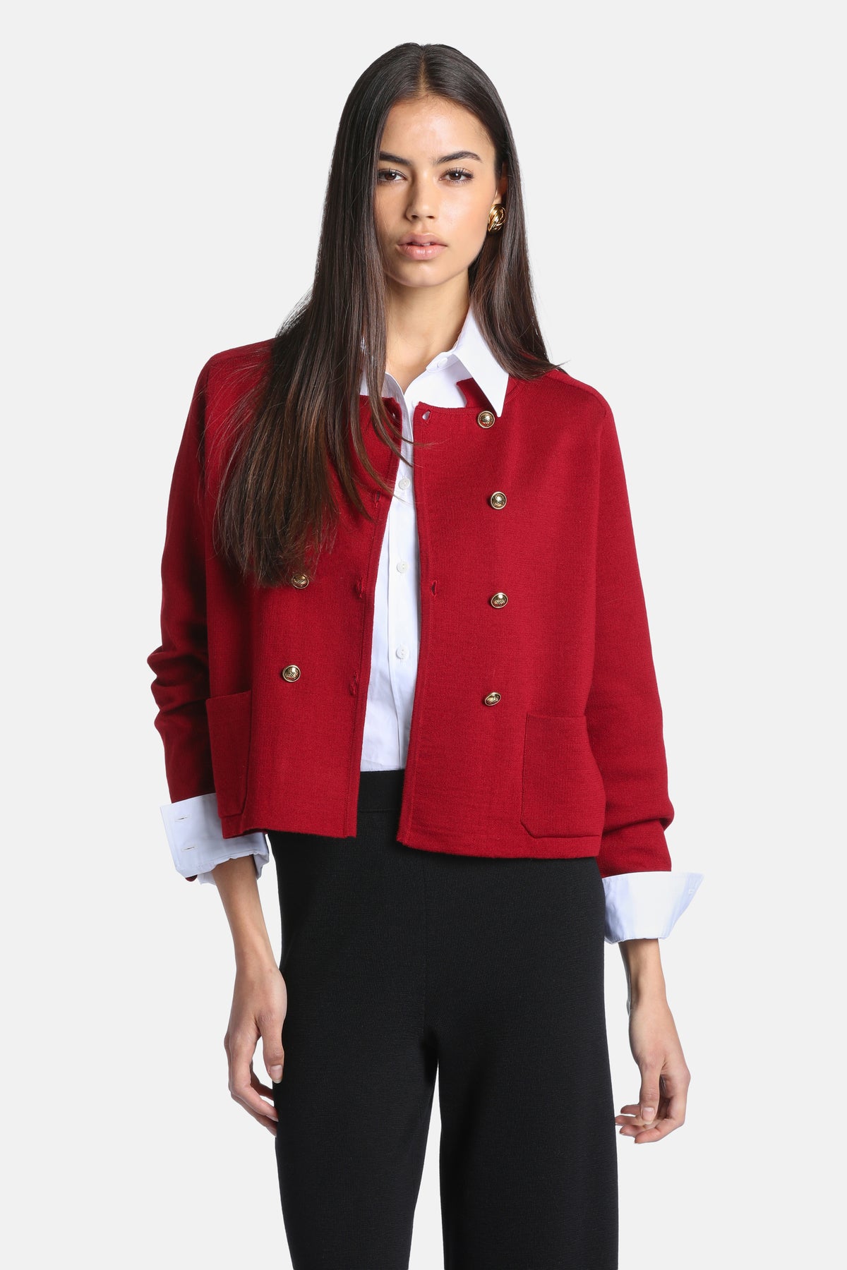 Meltina Short Textured Wool Jacket in Burgundy, primary view