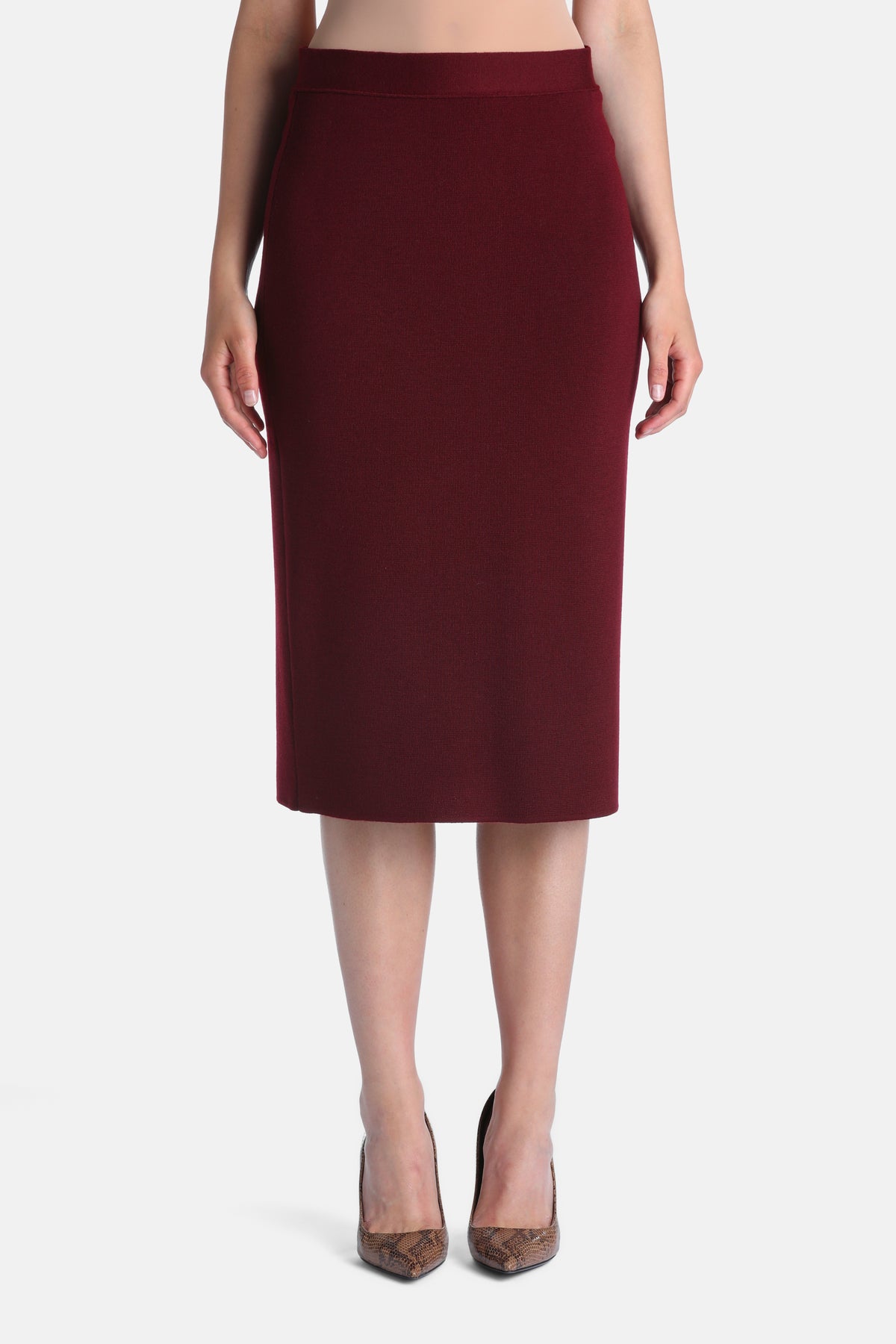 Morolo Wool Skirt With Elasticated Waist in Burgundy, primary view