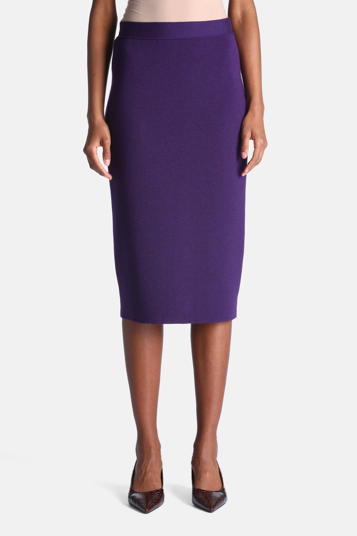 Morolo Wool Skirt With Elasticated Waist in Eggplant Purple, primary view