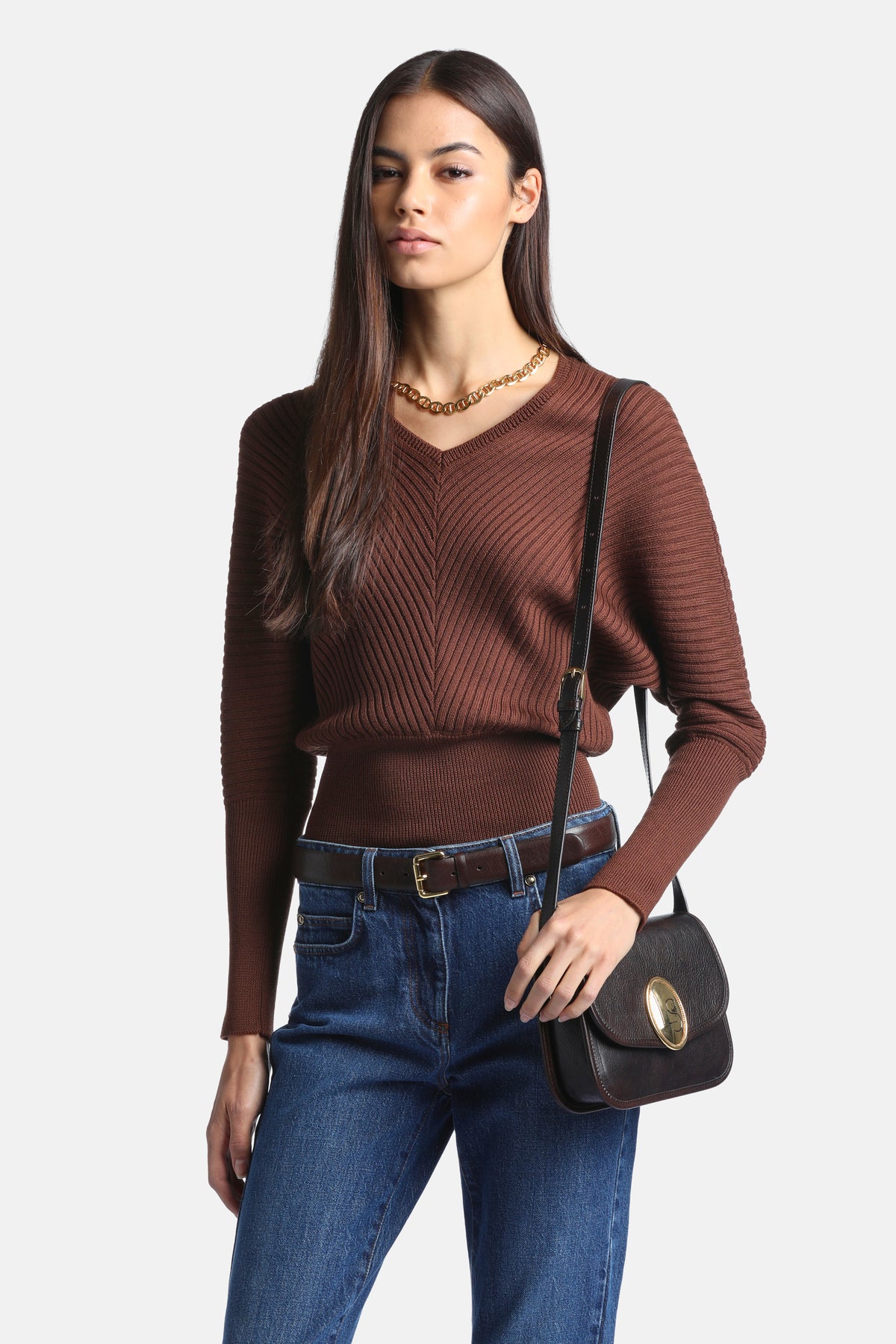 Moralita Batwing-Sleeved Wool Sweater in Tobacco, primary view