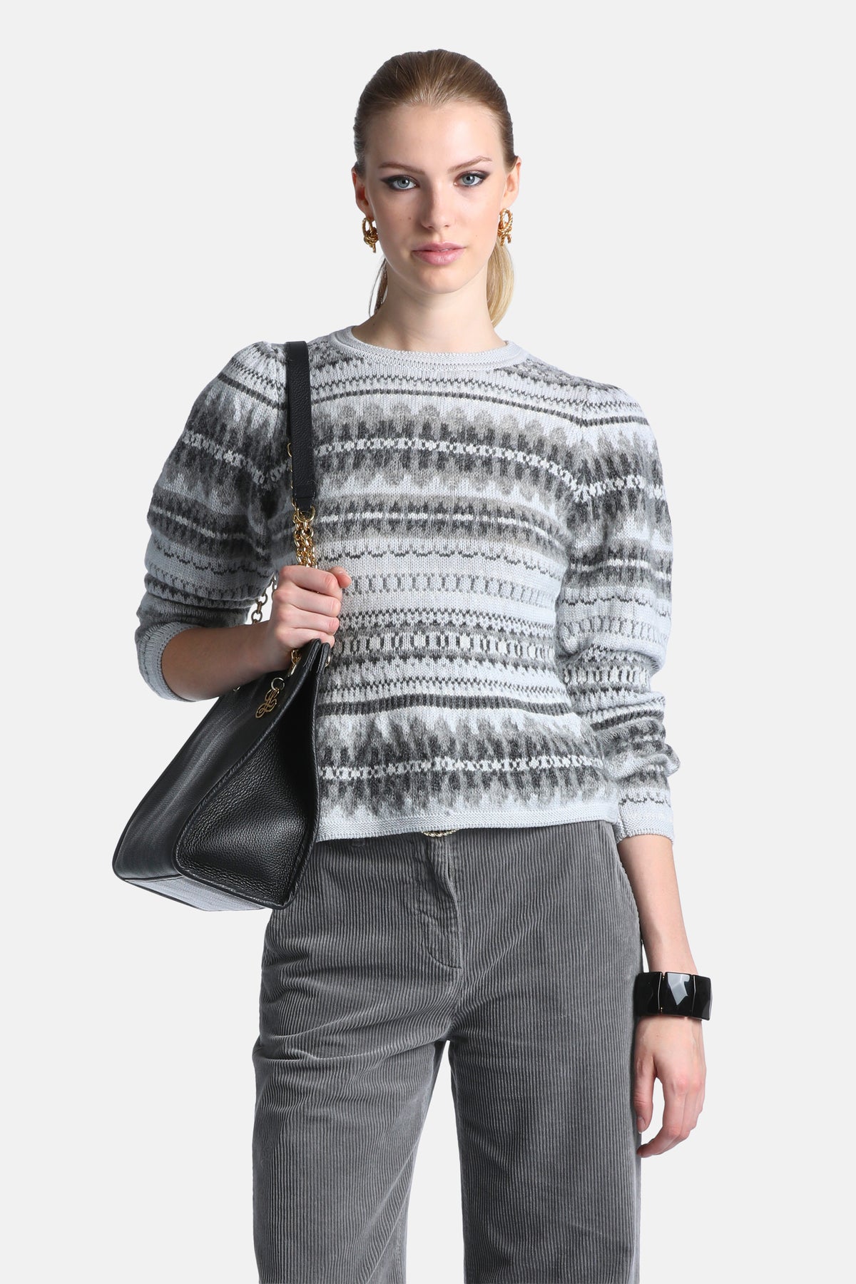 Cremona Jacquard Knit Sweater in Grey, primary view