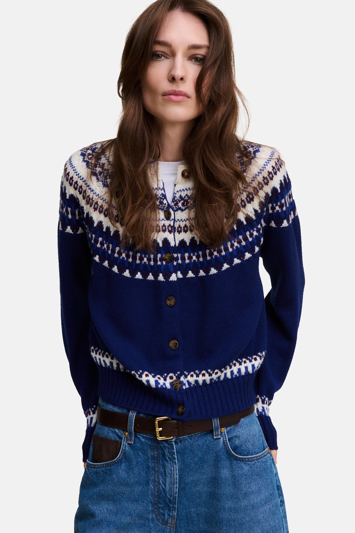 Mity Fair Isle-Inspired Cardigan in Bluette, primary view
