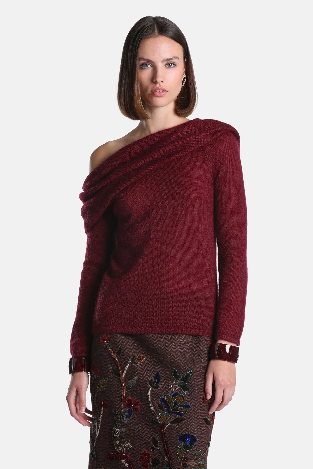 Capire Off-The-Shoulder Sweater in Burgundy, primary view