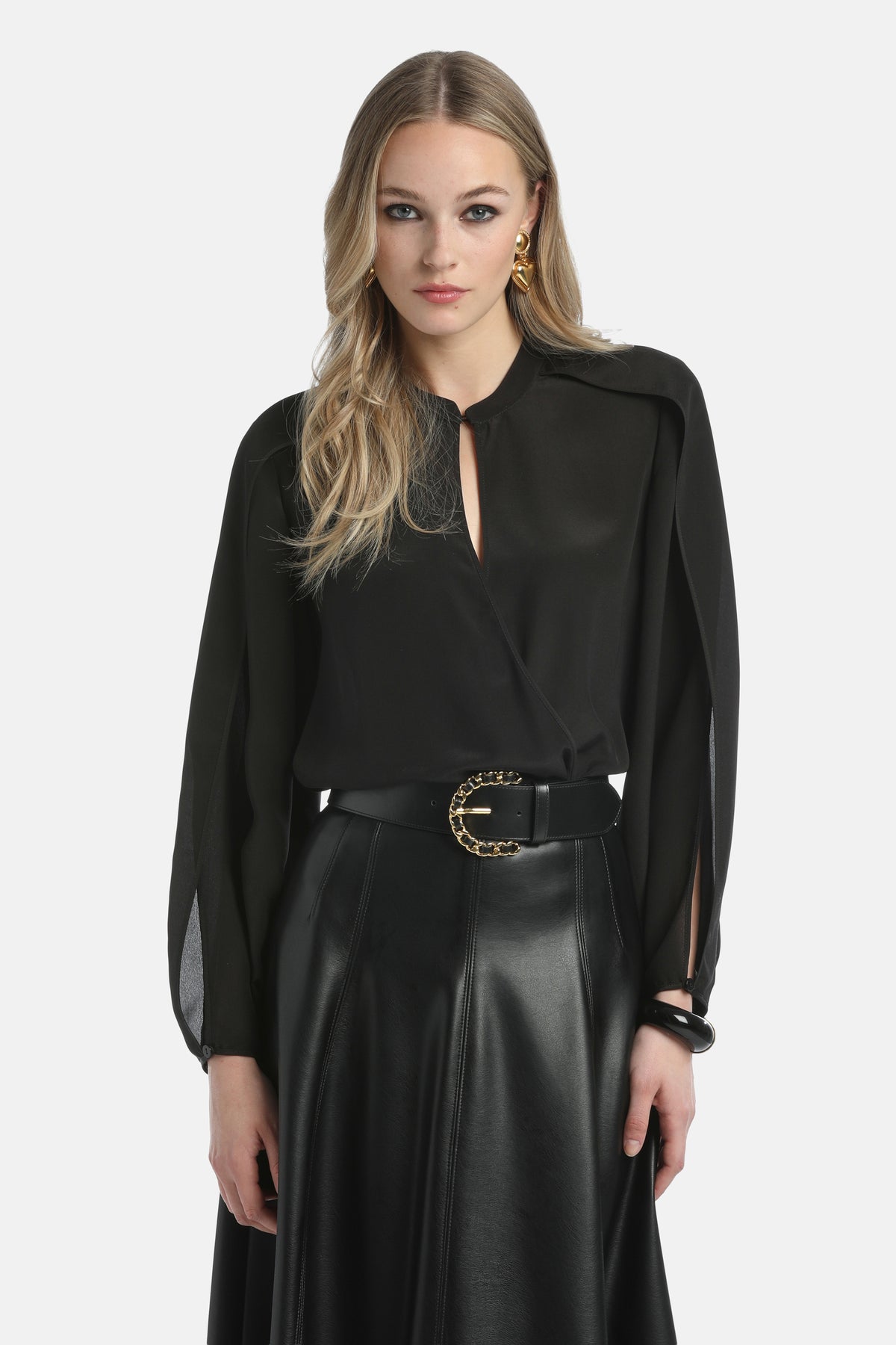 Lastra Wrap Blouse in Black, primary view