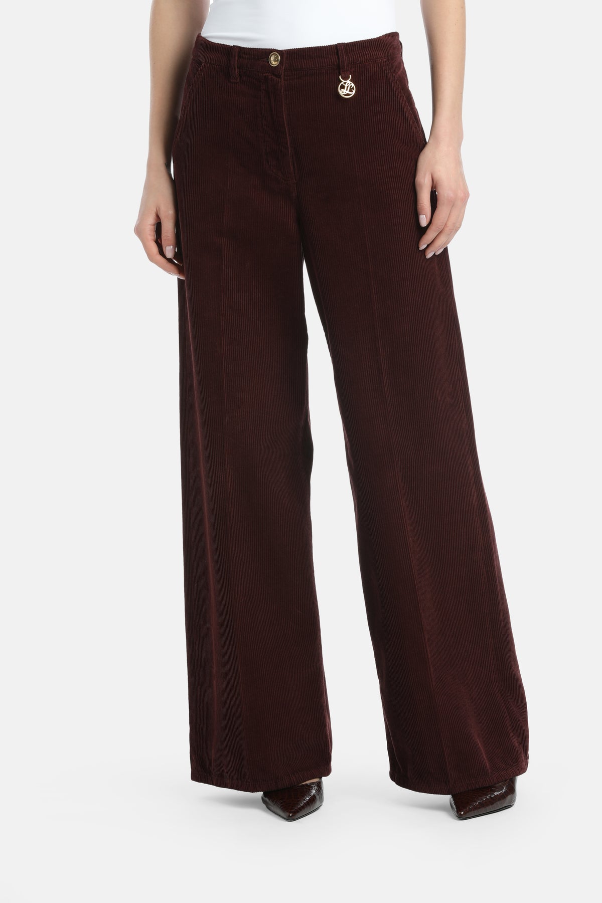 Orlato Wide-Leg Corduroy Pants in Burgundy, primary view
