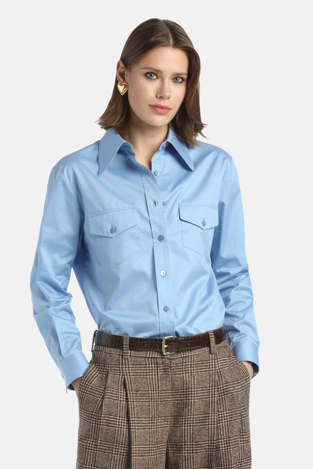 Leila Cotton Shirt in Sky Blue, primary view [fp-color:sky-blue]