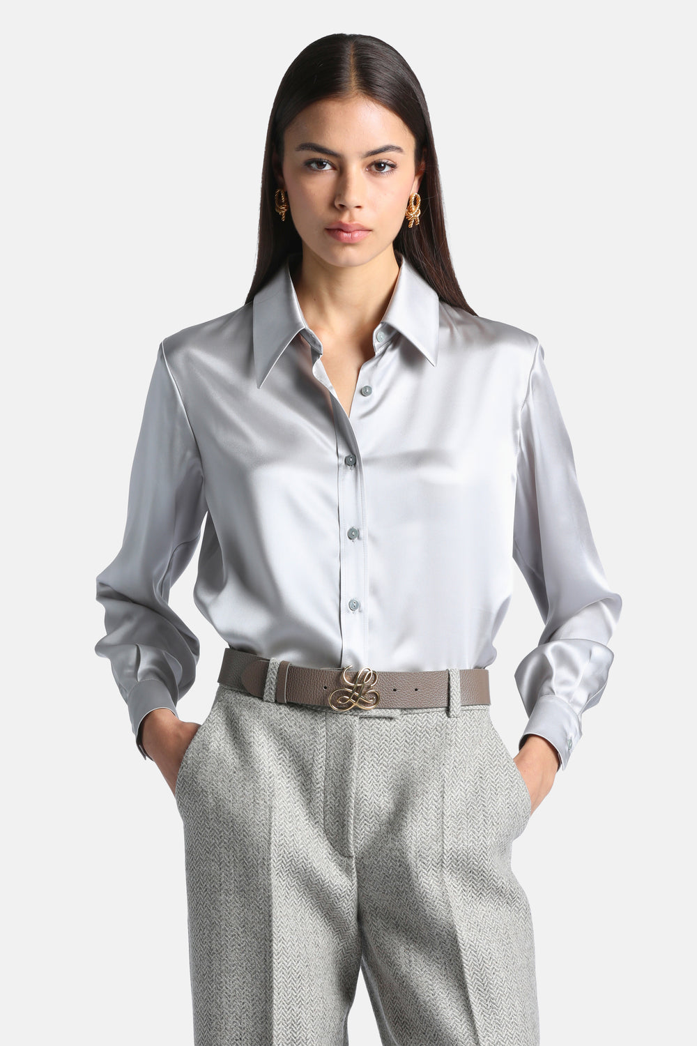 Latteria Silk Blouse in Silver Gray, primary view [fp-color:silver-gray]