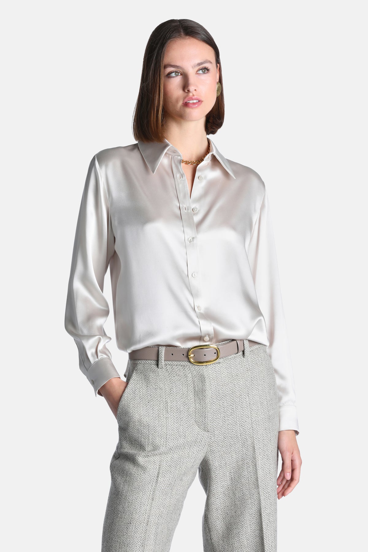 Latteria Silk Blouse in Ivory, primary view