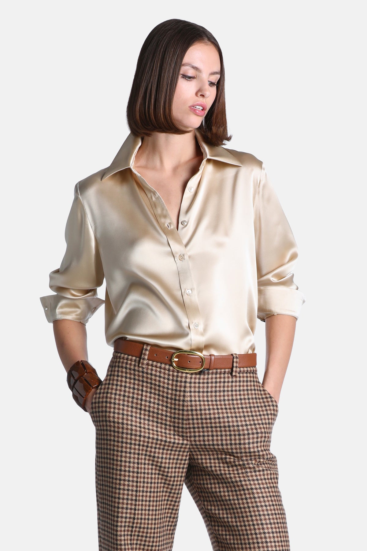 Latteria Silk Blouse in Beige, primary view