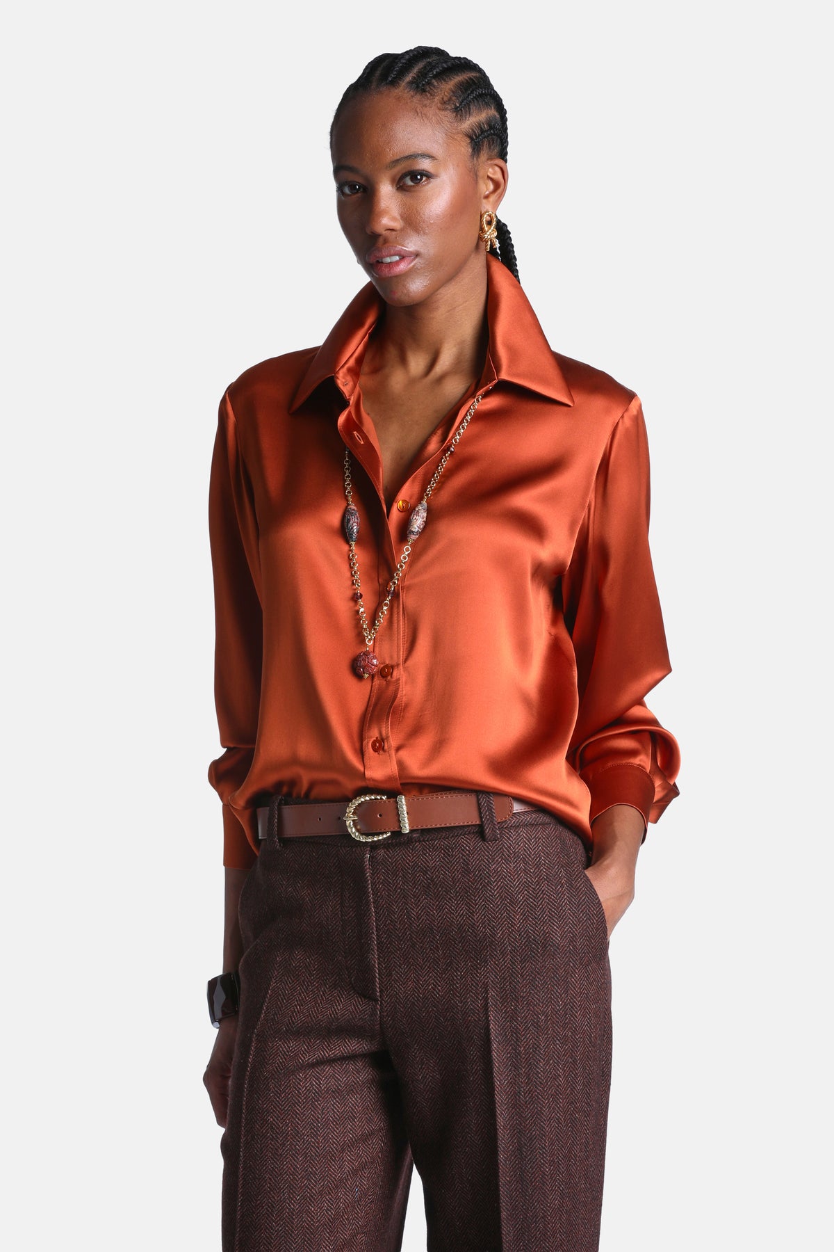 Latteria Silk Blouse in Rust Orange, primary view