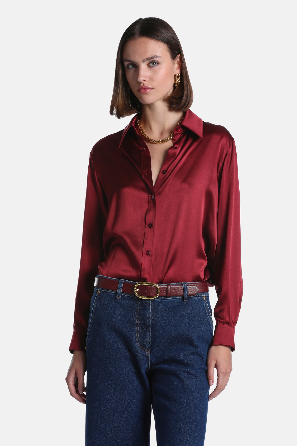 Latteria Silk Blouse in Burgundy, primary view