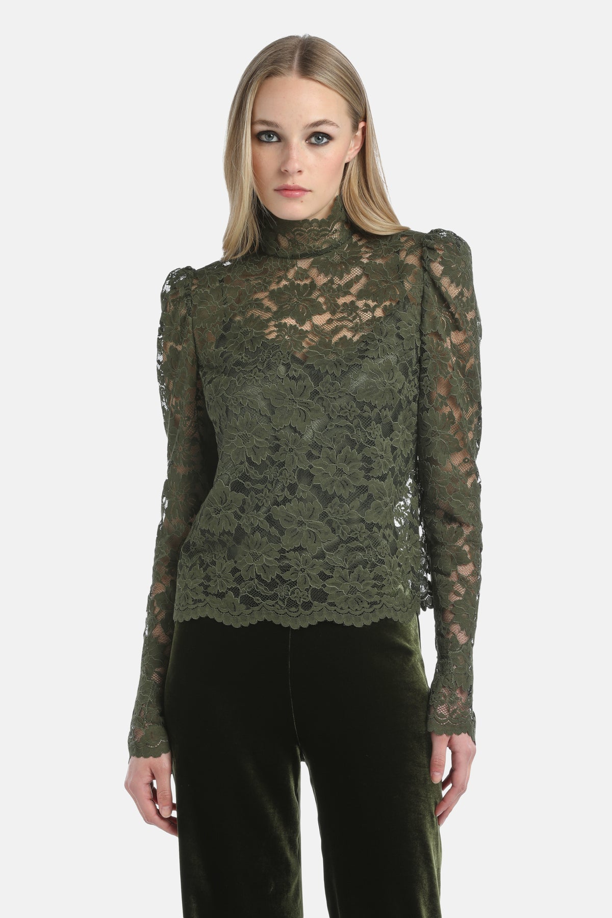 Lucchetto Lace Blouse in Military Green, primary view