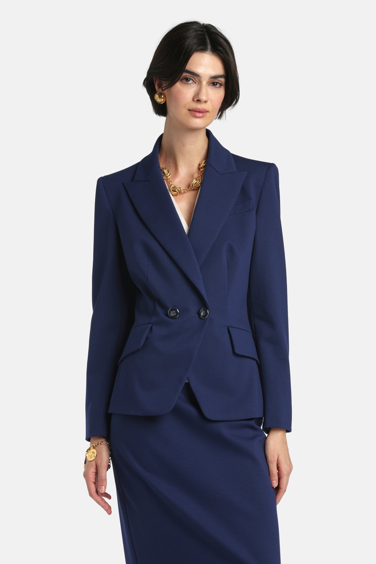 Venturina Double-Breasted Jacket in Blue, primary view