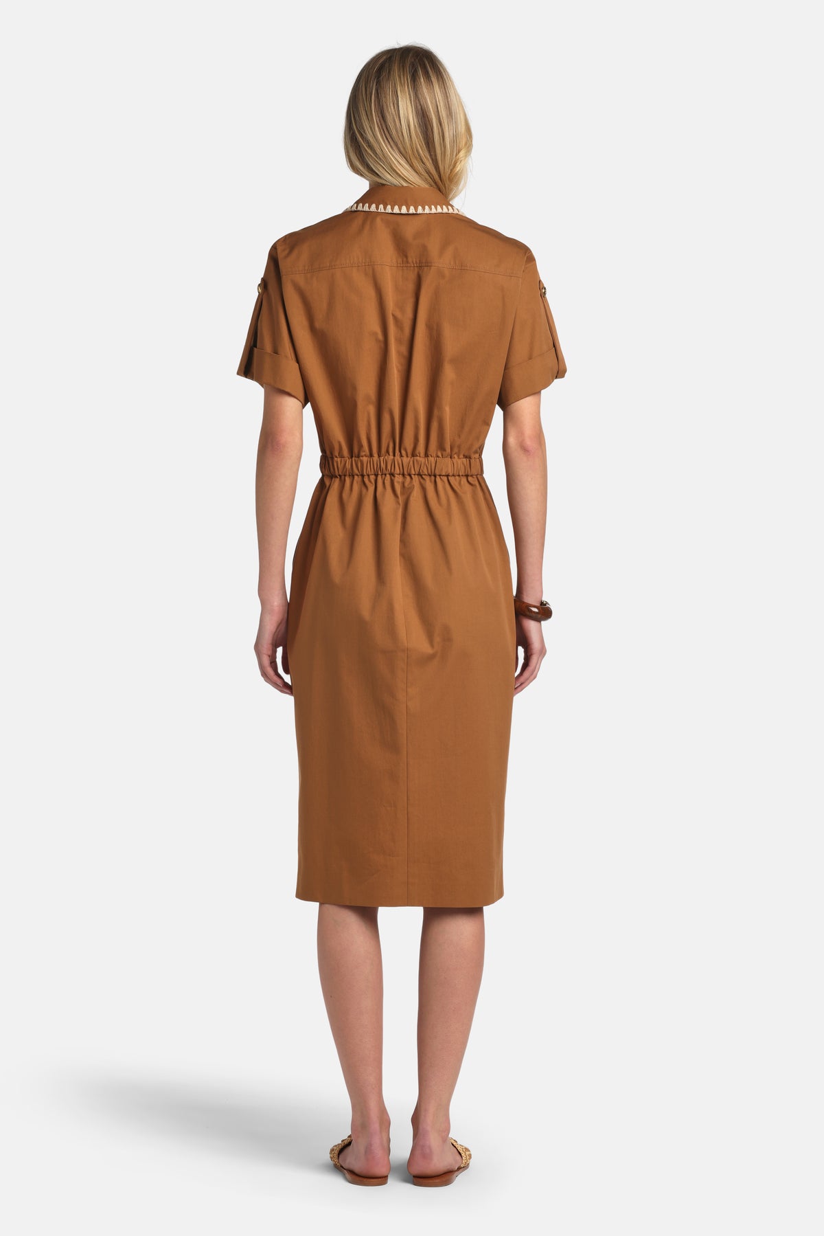 Pretesto Embroidery-Embellished Midi Dress in Tobacco, view 2