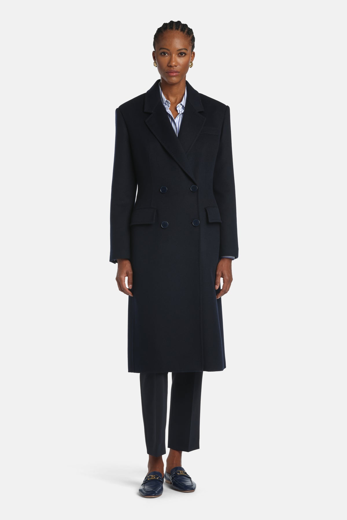 Volante Double-Breasted Coat in Blue, primary view
