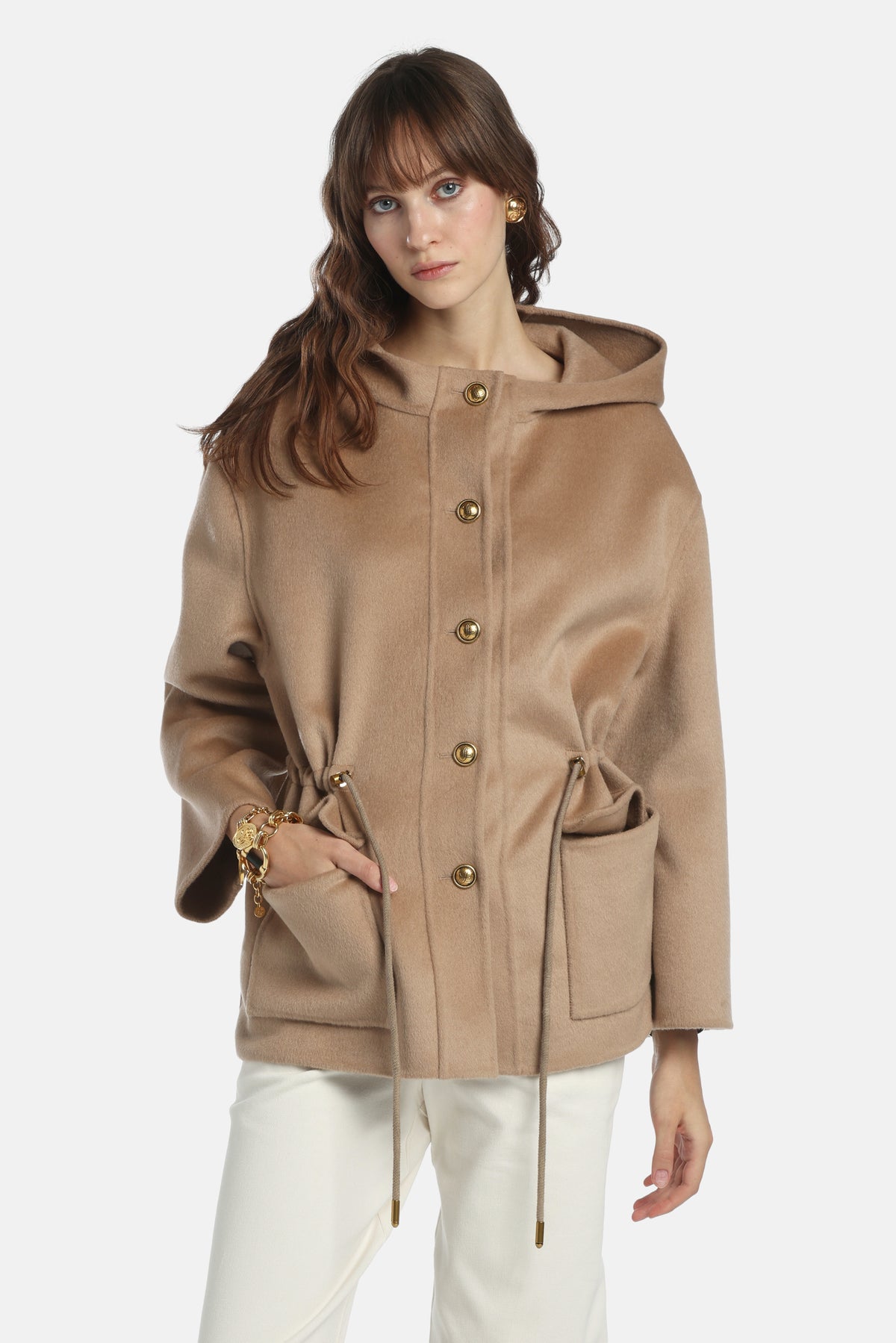 Vicinato Wool Caban With Drawstring in Brown, primary view