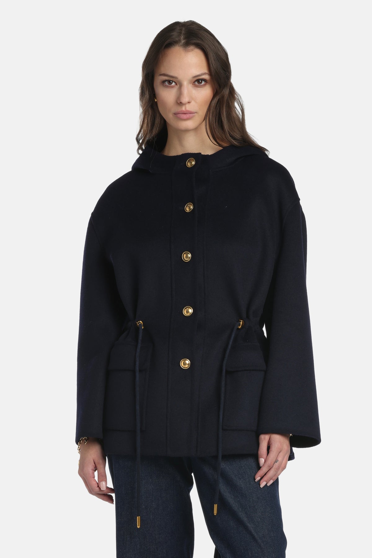 Vicinato Wool Caban With Drawstring in Blue, primary view