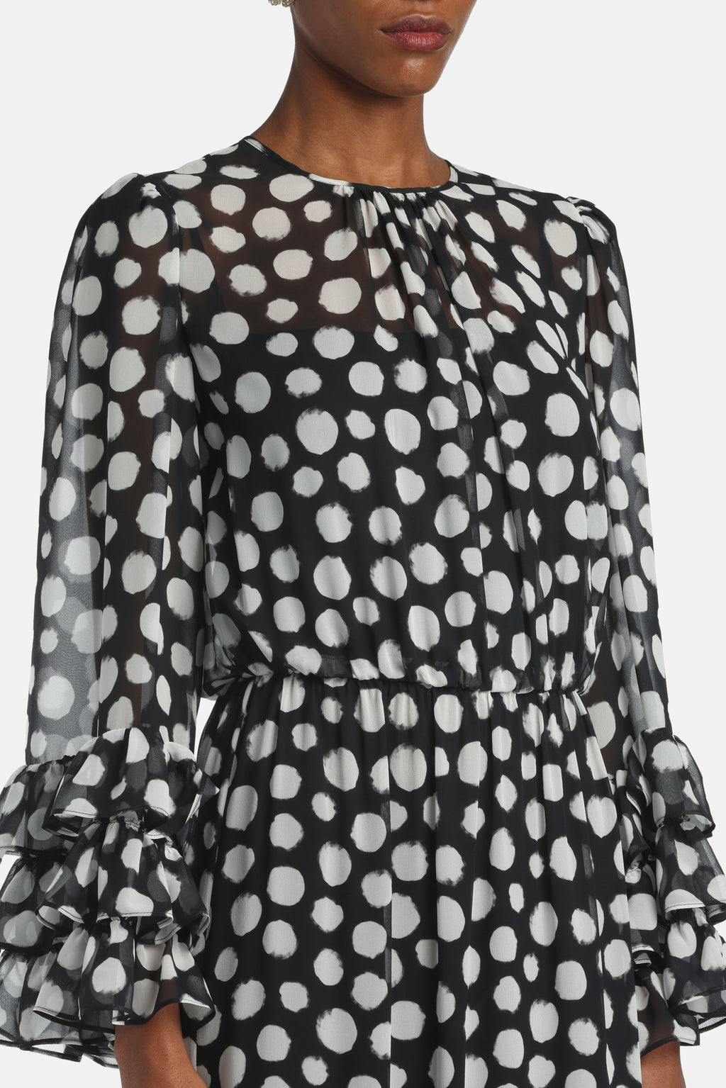 Pesche Silk Gown in White Polka Dots, view 3