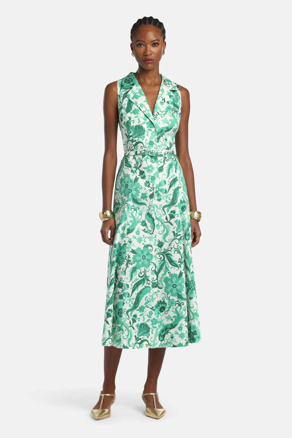 Piagge Sleeveless Maxi Dress in Green, primary view [fp-color:green]