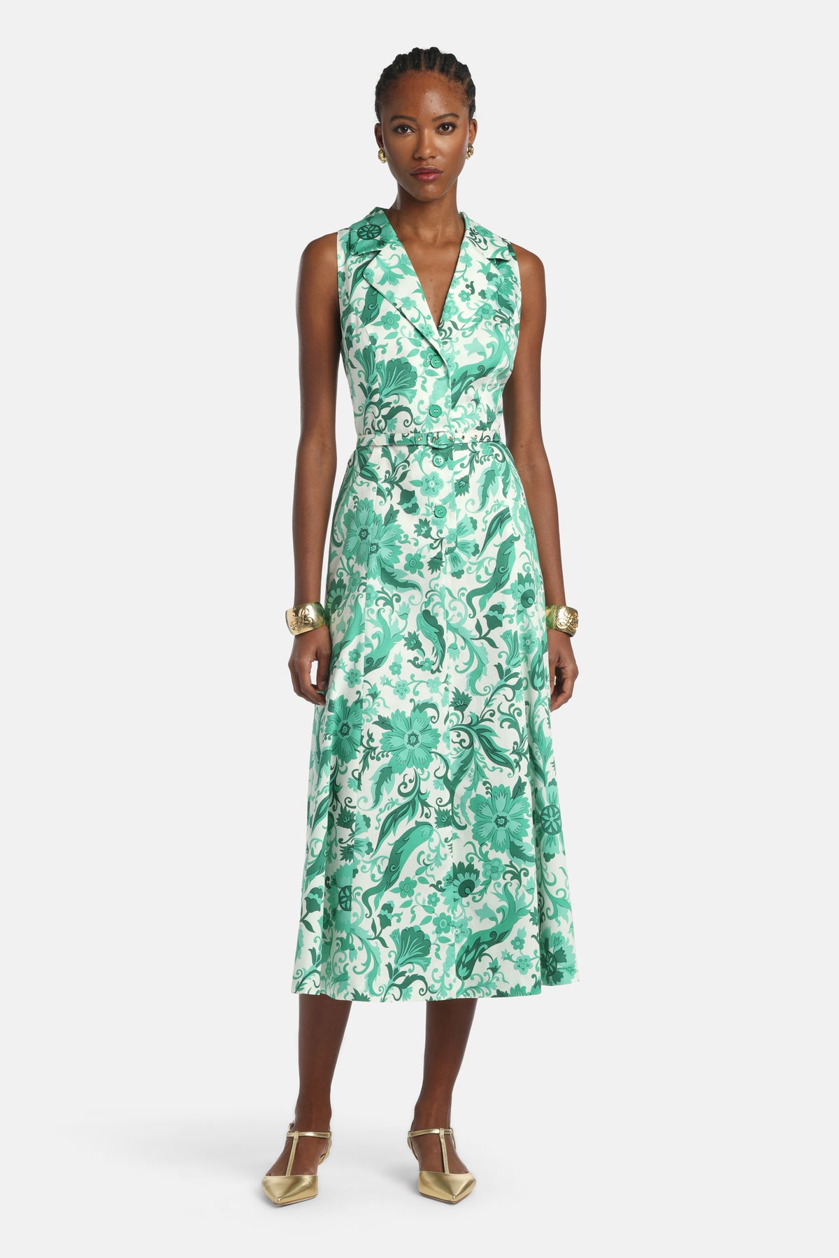 Piagge Sleeveless Maxi Dress in Green, primary view