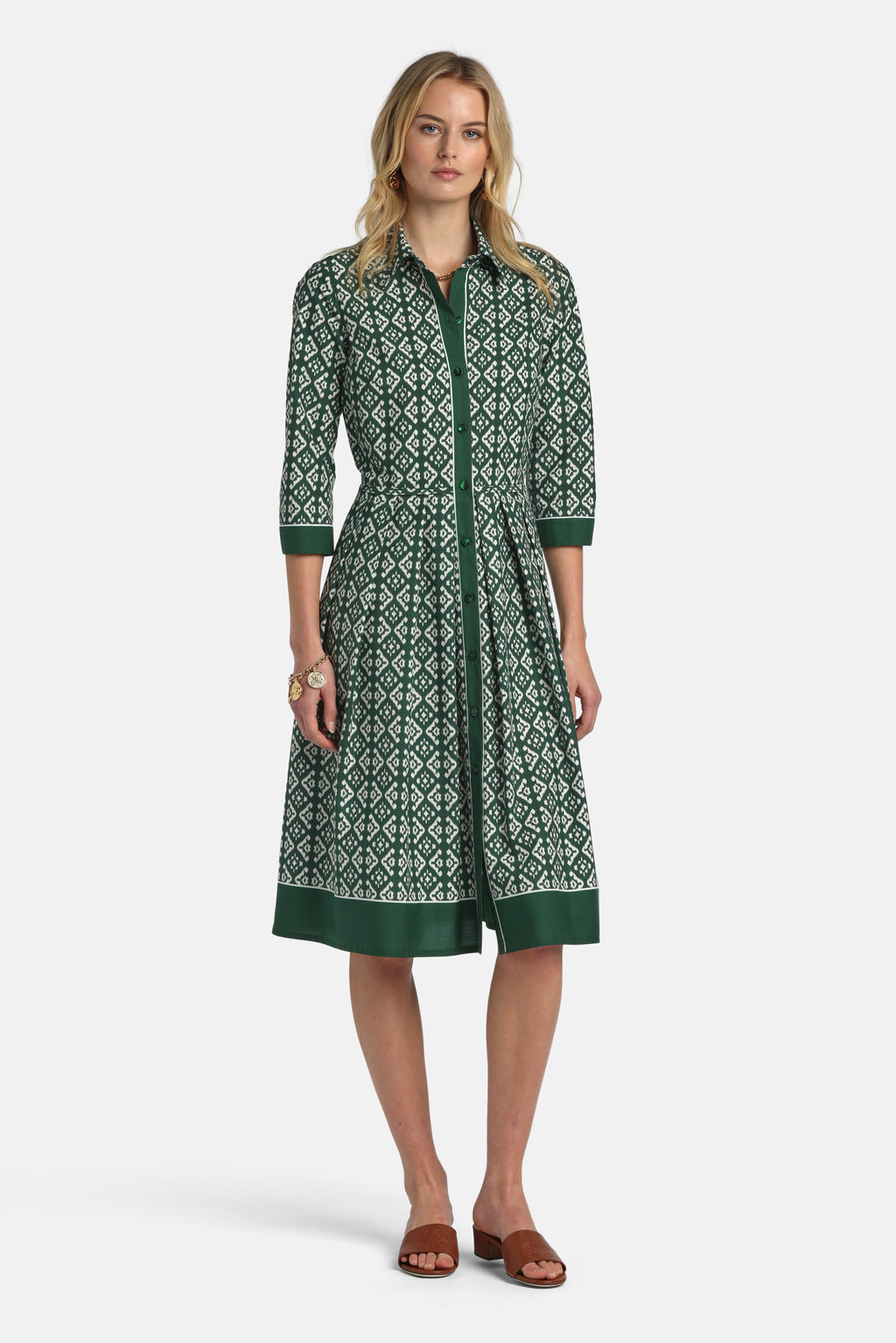 Pagliolo Printed Midi Dress in Green, primary view