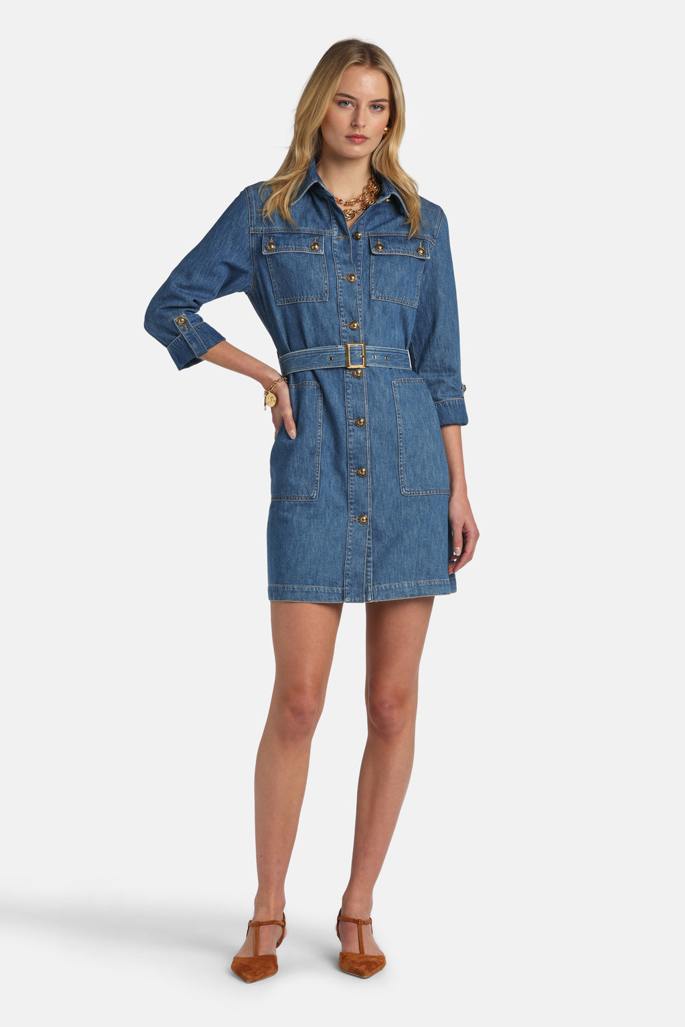 Passetto Denim Minidress in Blue, primary view [fp-color:blue]