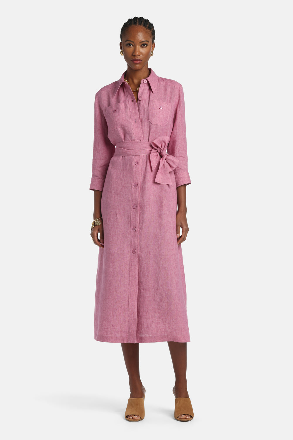 Polesana Long Shirt Dress in Pink, primary view [fp-color:pink]