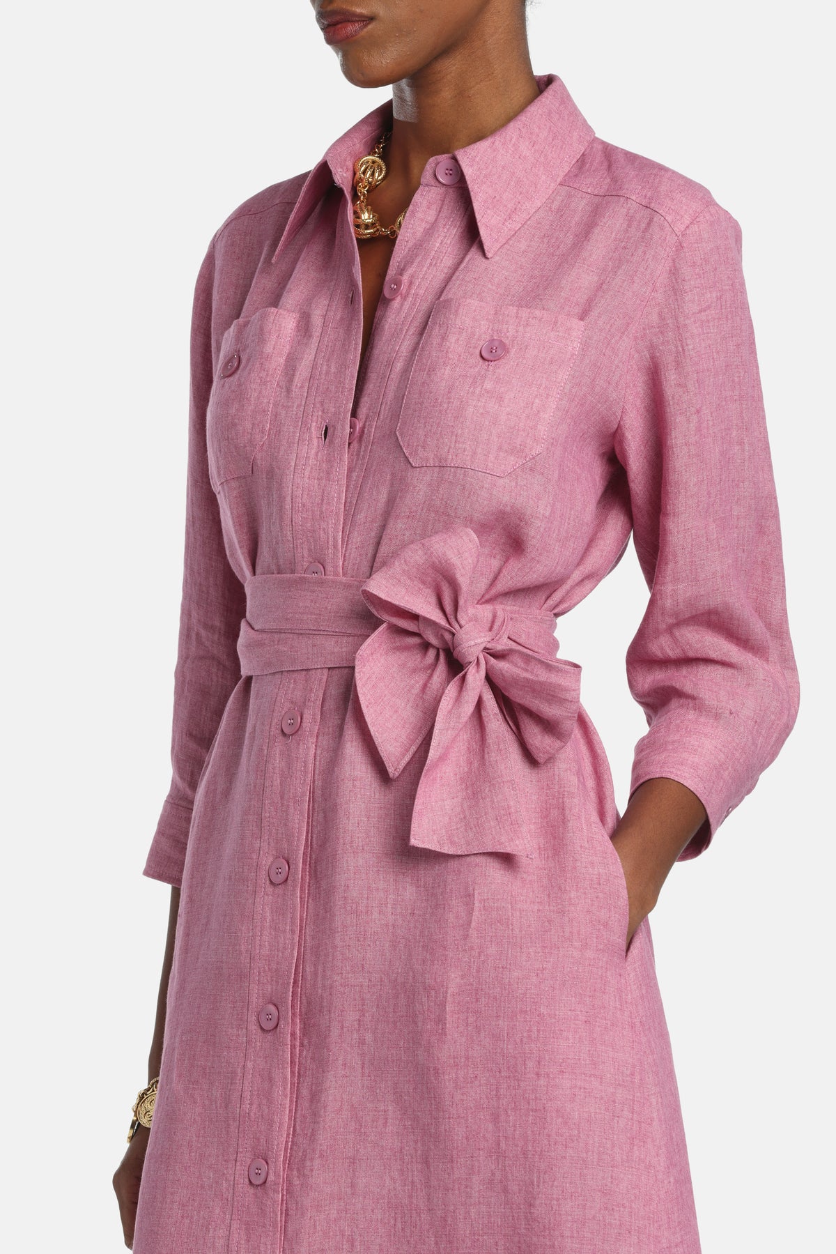 Polesana Long Shirt Dress in Pink, view 3