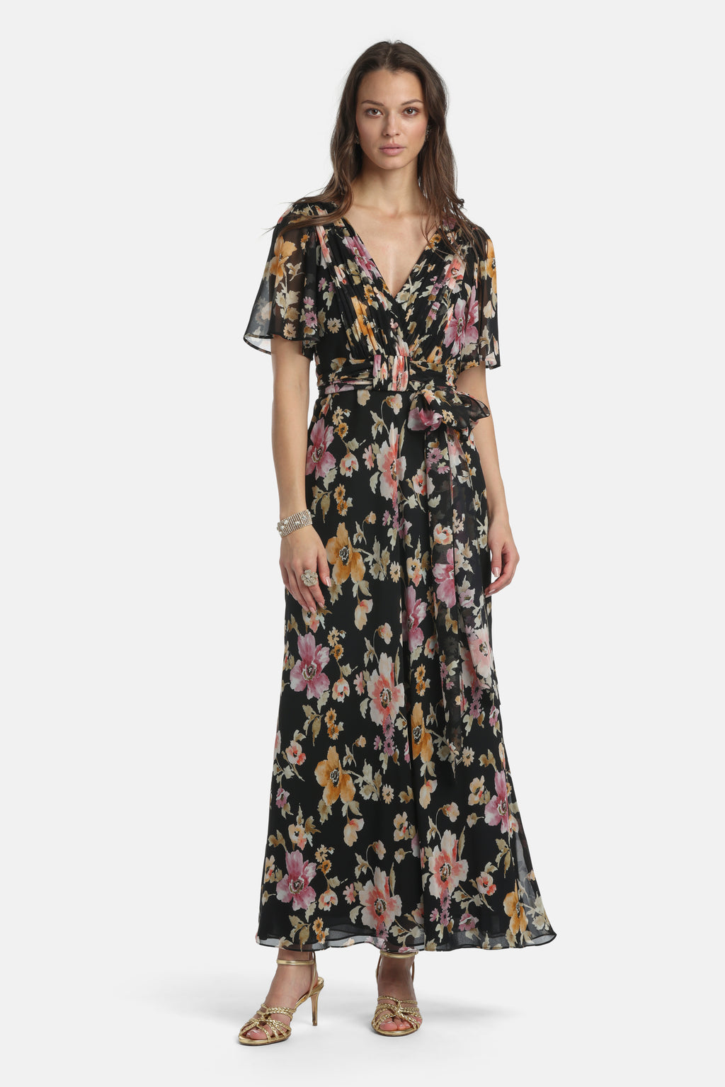 Panneggio Silk Gown in Black, primary view