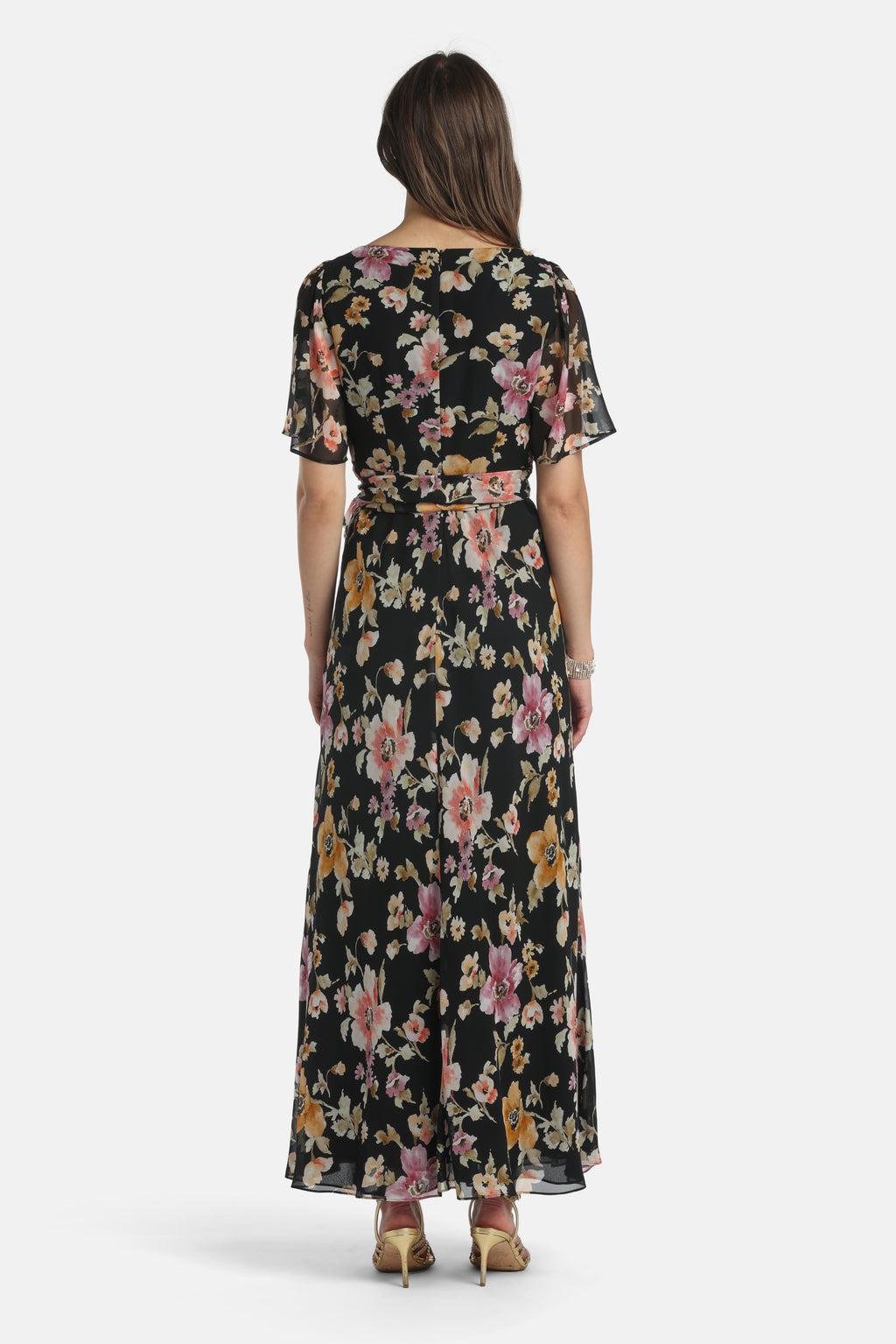 Panneggio Silk Gown in Black, view 2