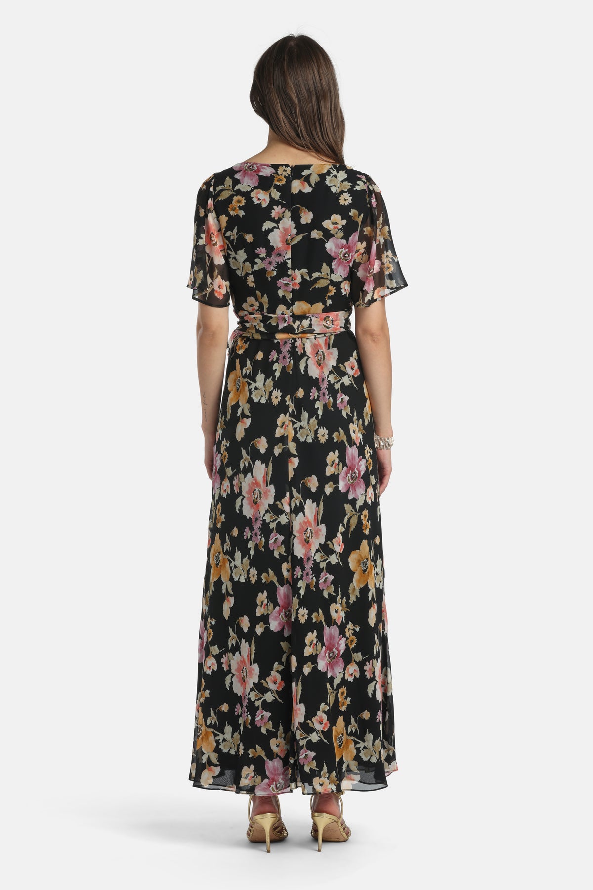 Panneggio Silk Gown in Black, view 2