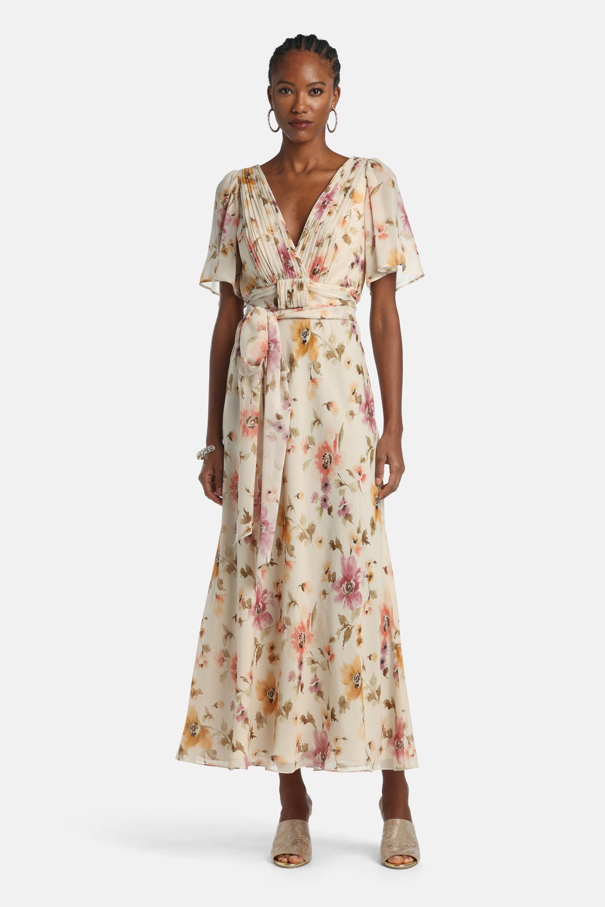 Panneggio Silk Gown in Ivory, primary view