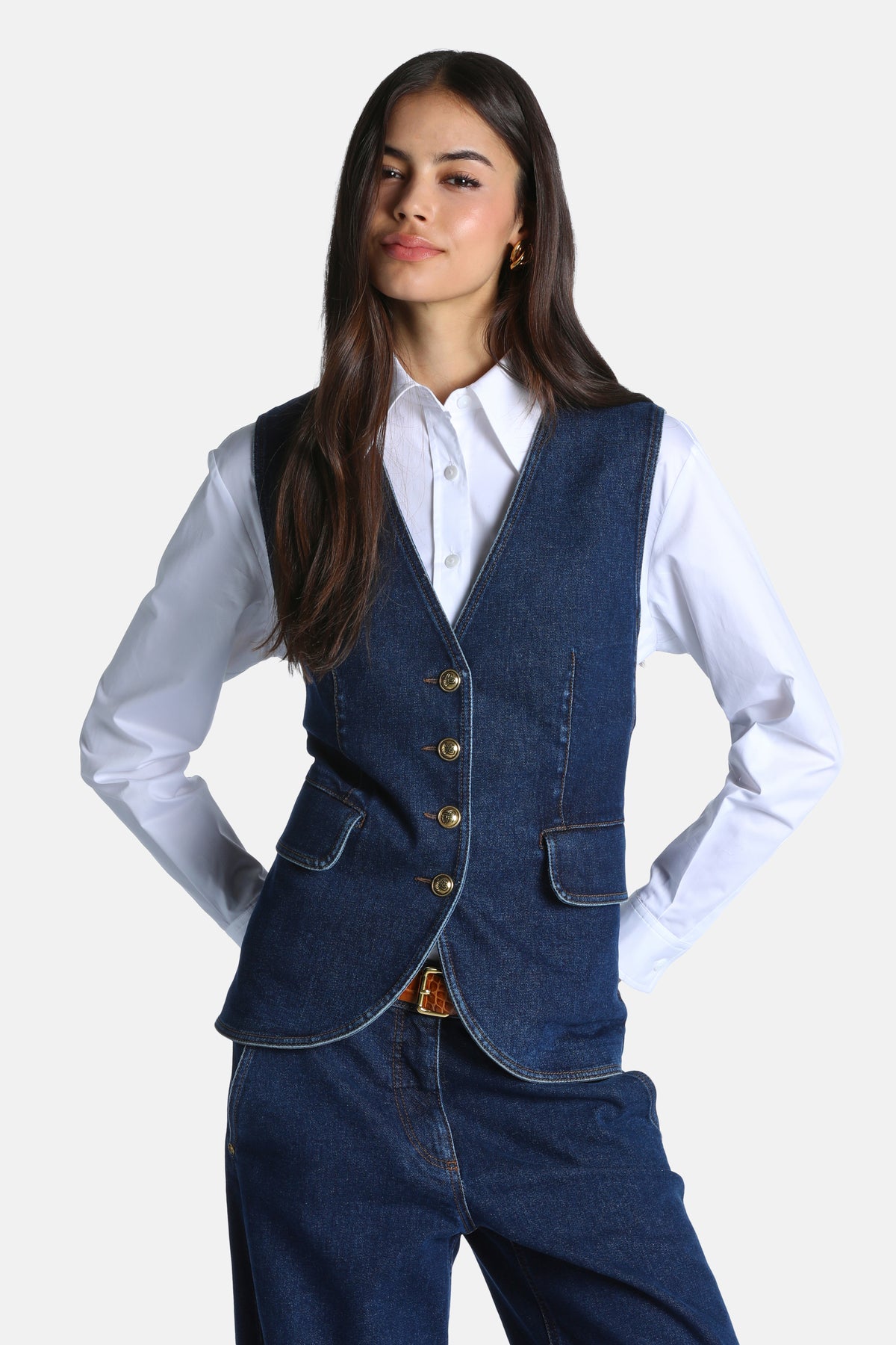 Selettivo Cotton Denim Vest in Blue, primary view
