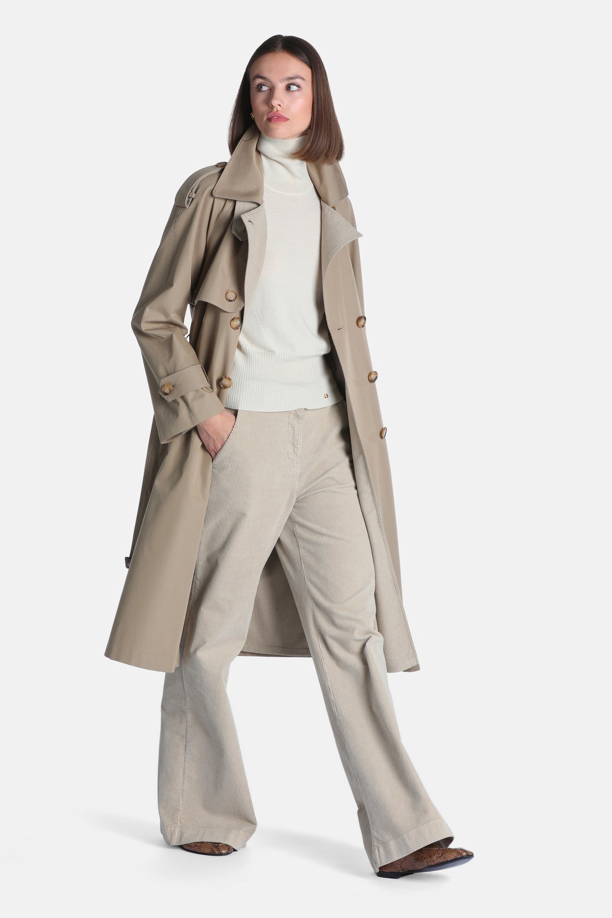 Sigle Trench Coat With Contrast Lining in Beige-Taupe, primary view
