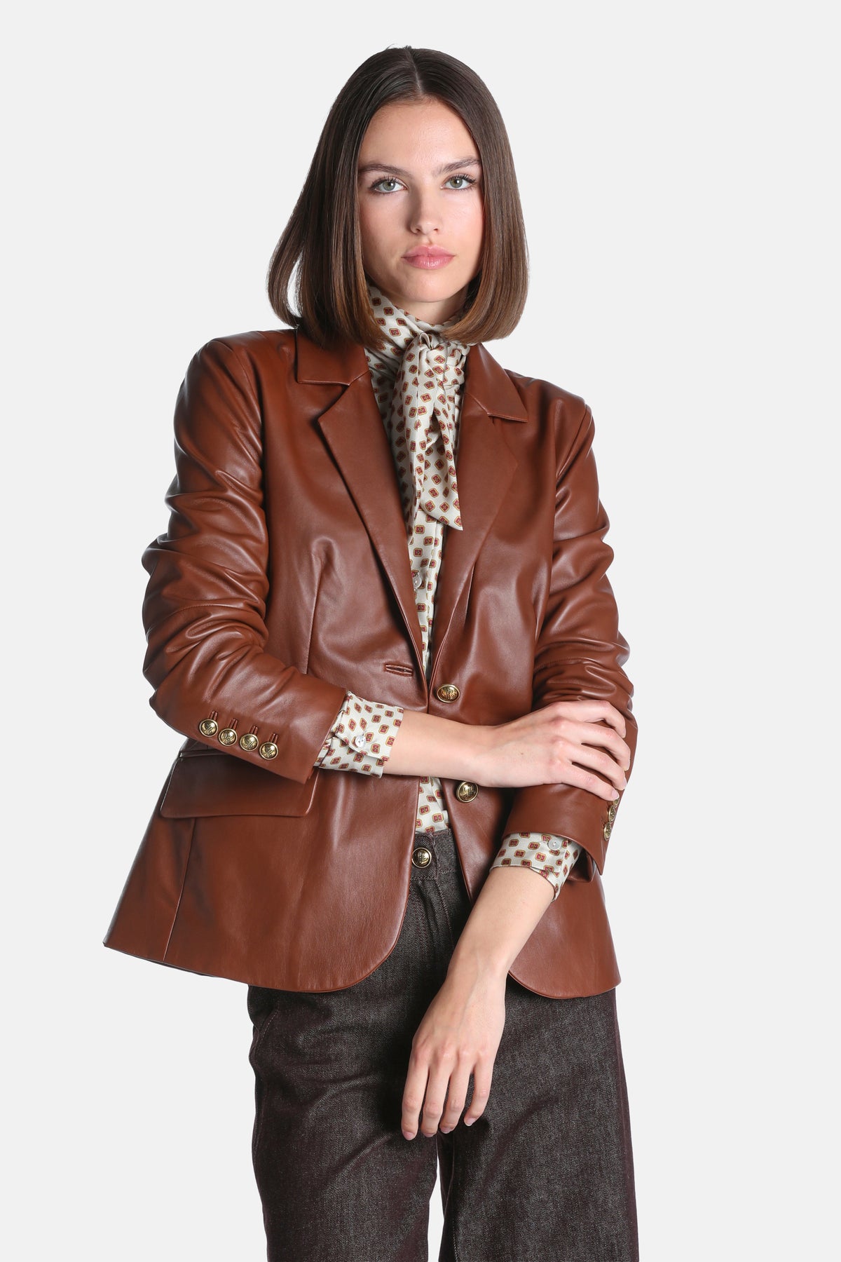 Solarita Leather Blazer in Brown, primary view