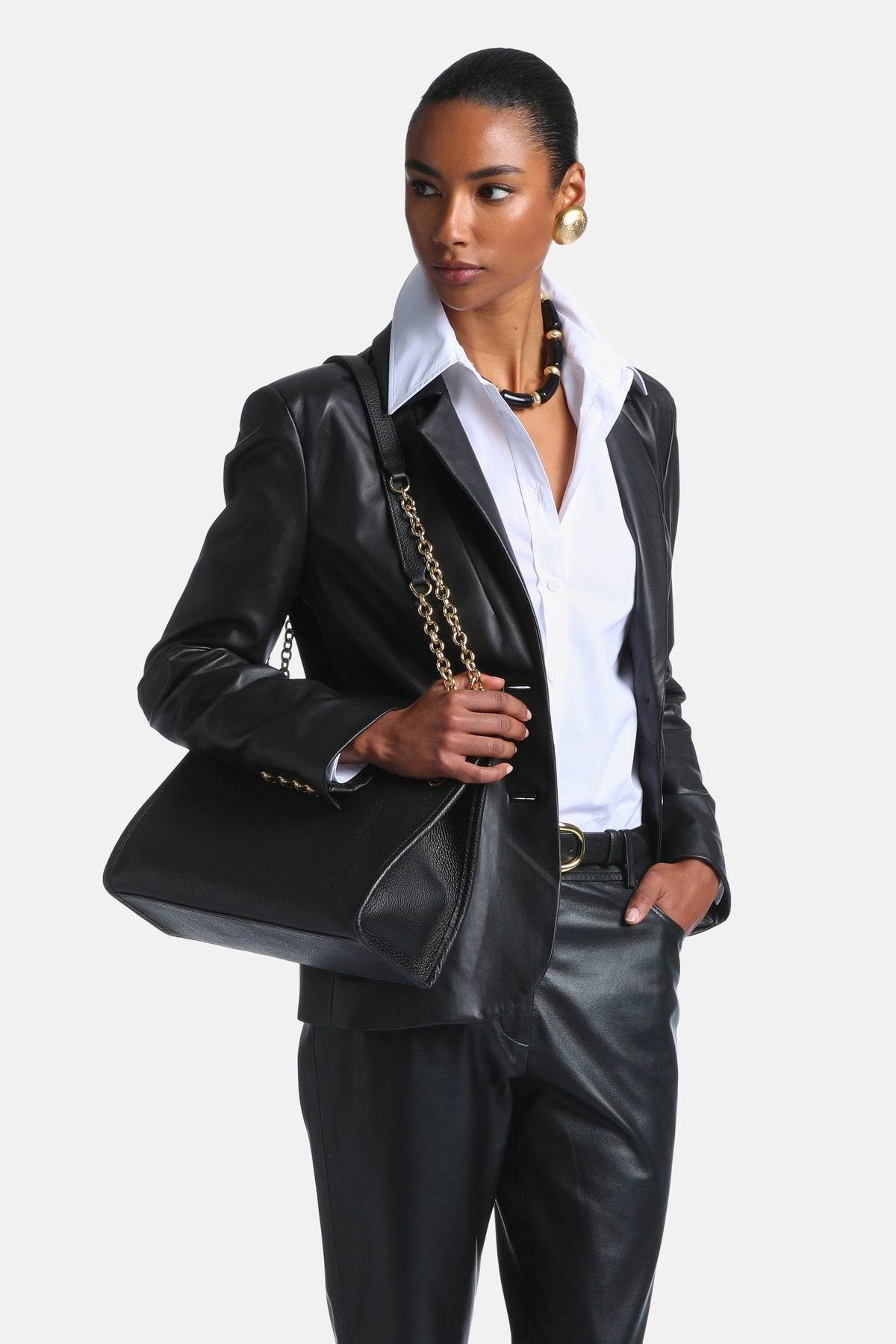 Solarita Leather Blazer in Black, primary view