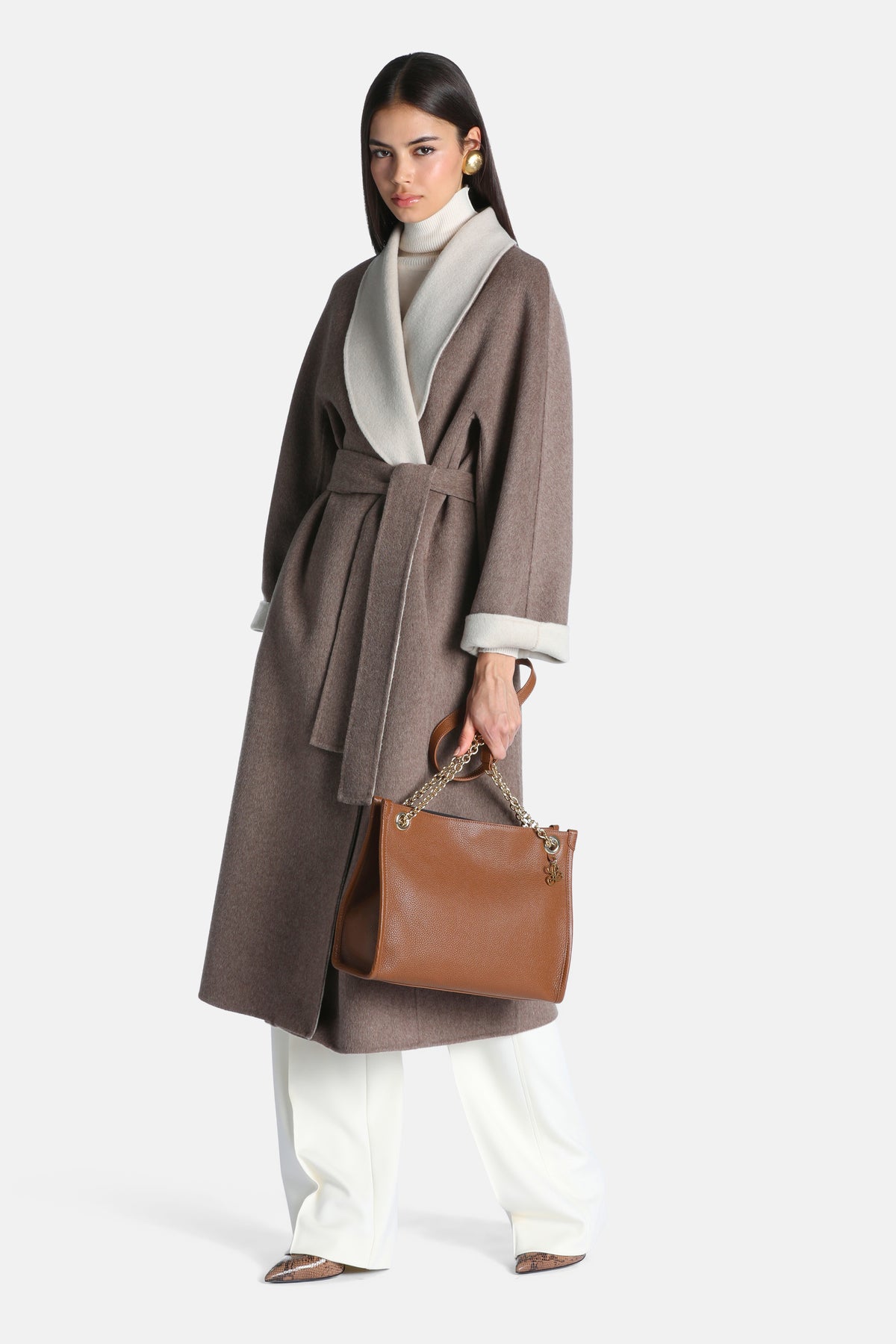 Stenografo Coat With Shawl Lapels in Taupe, primary view