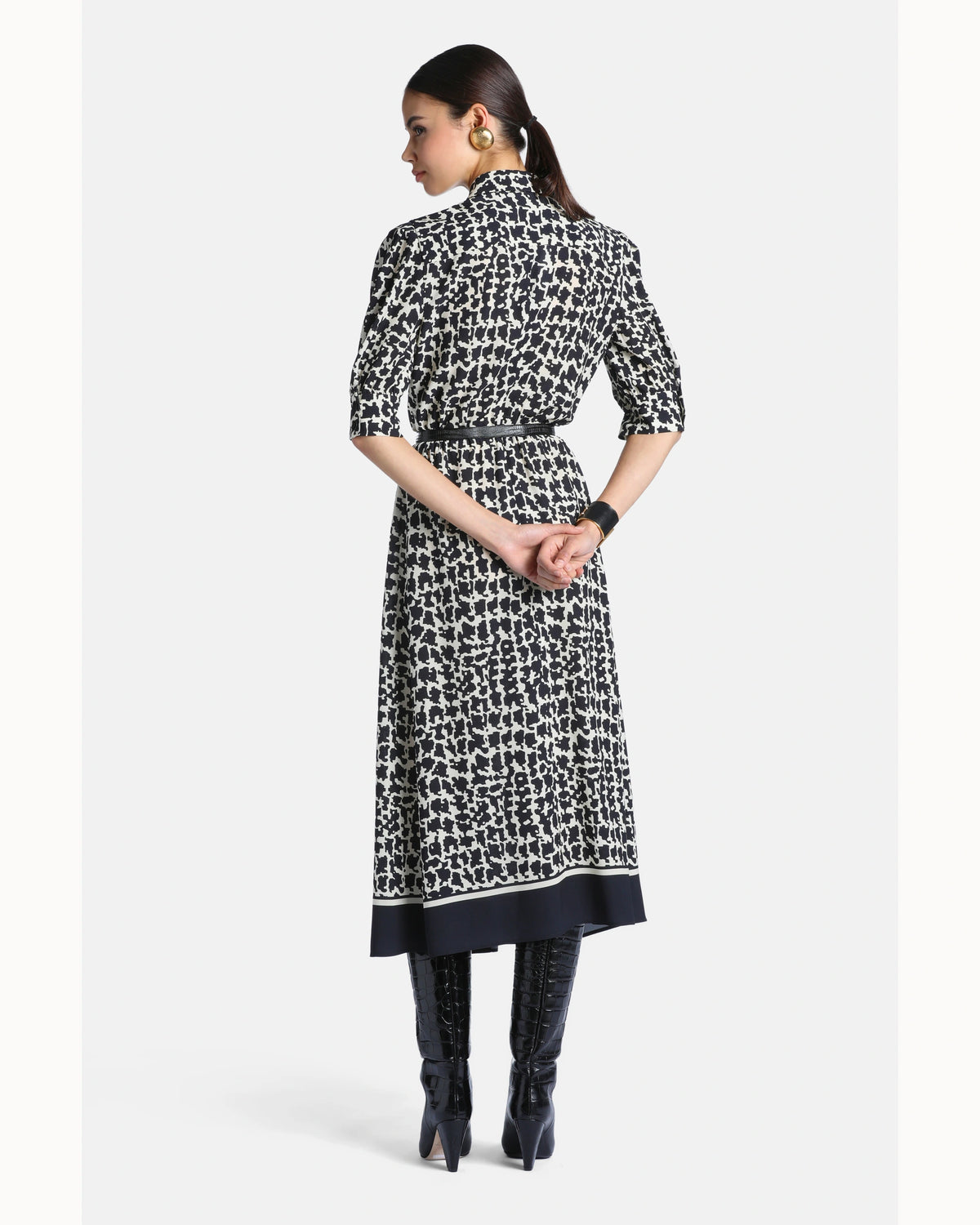 Celeste Dress in Black & Cream, view 2