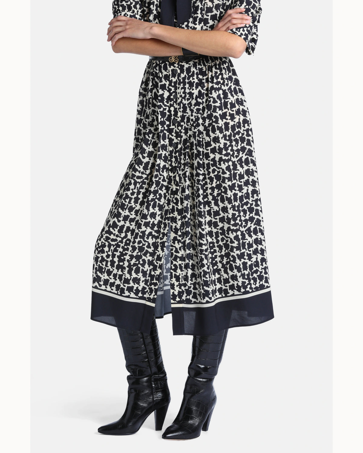 Celeste Dress in Black & Cream, view 4