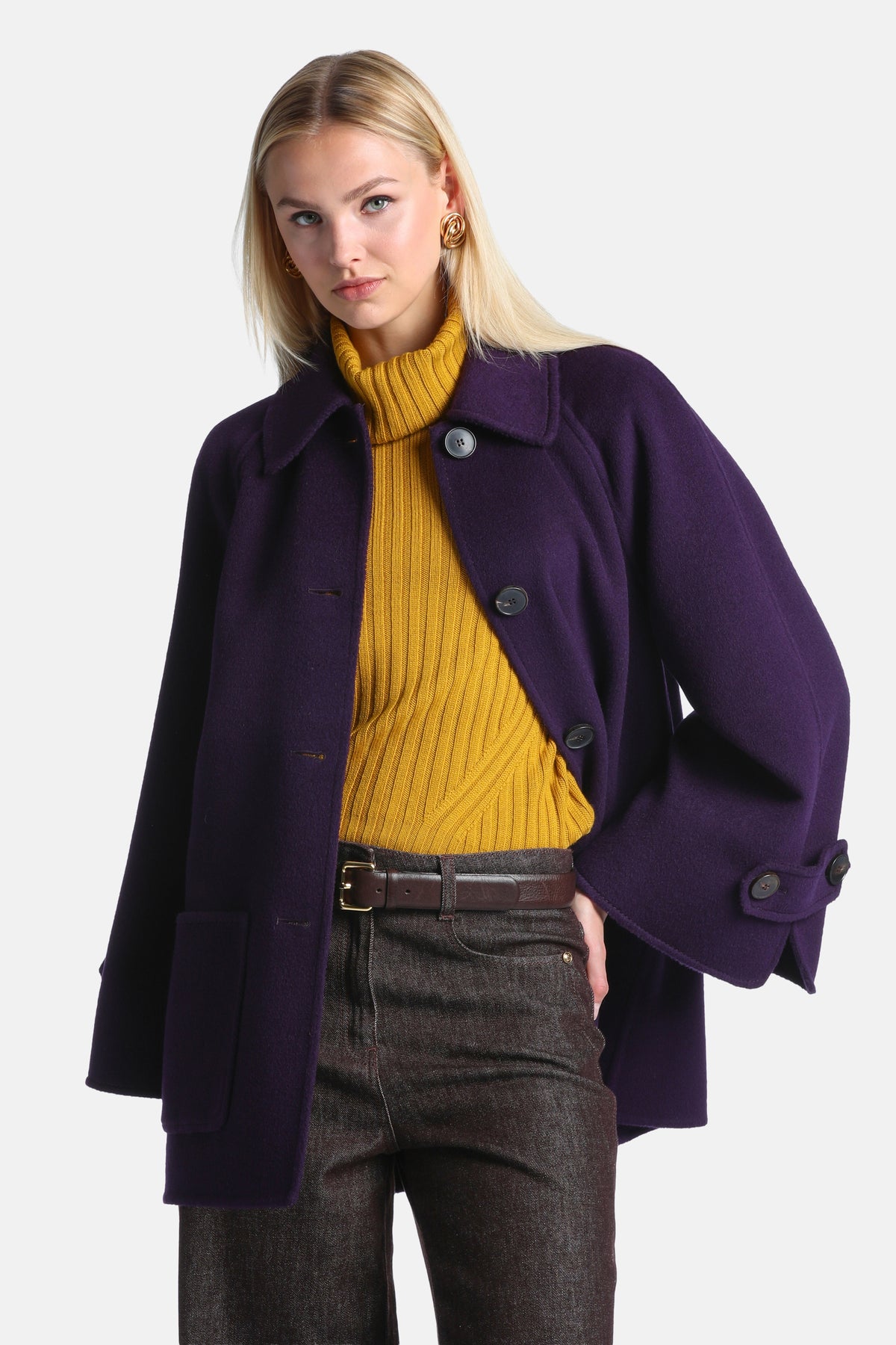 Soppalco Wool Peacoat in Eggplant Purple, primary view