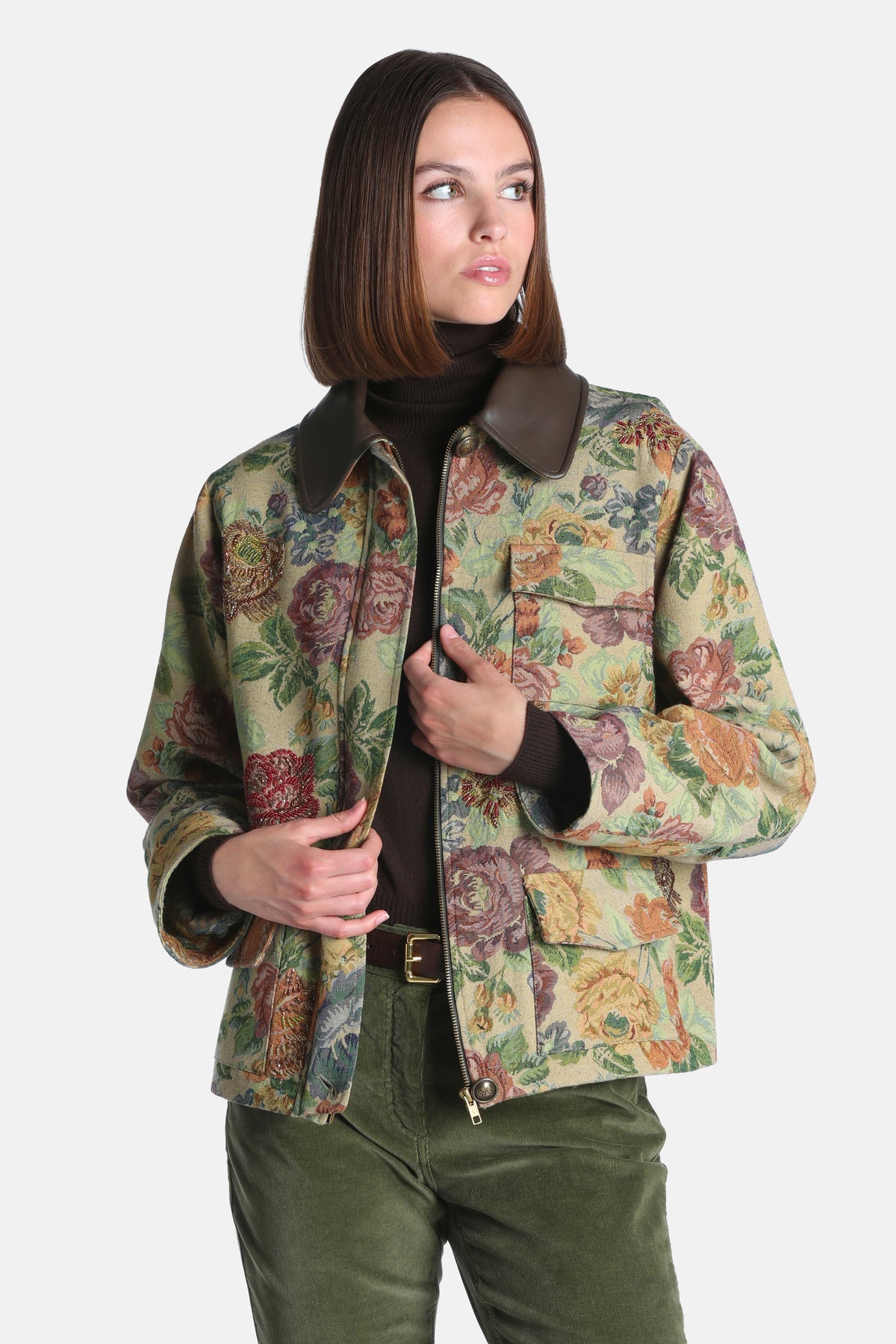 Sommaria Cropped Jacquard Jacket in Multicolor Jacquard, primary view