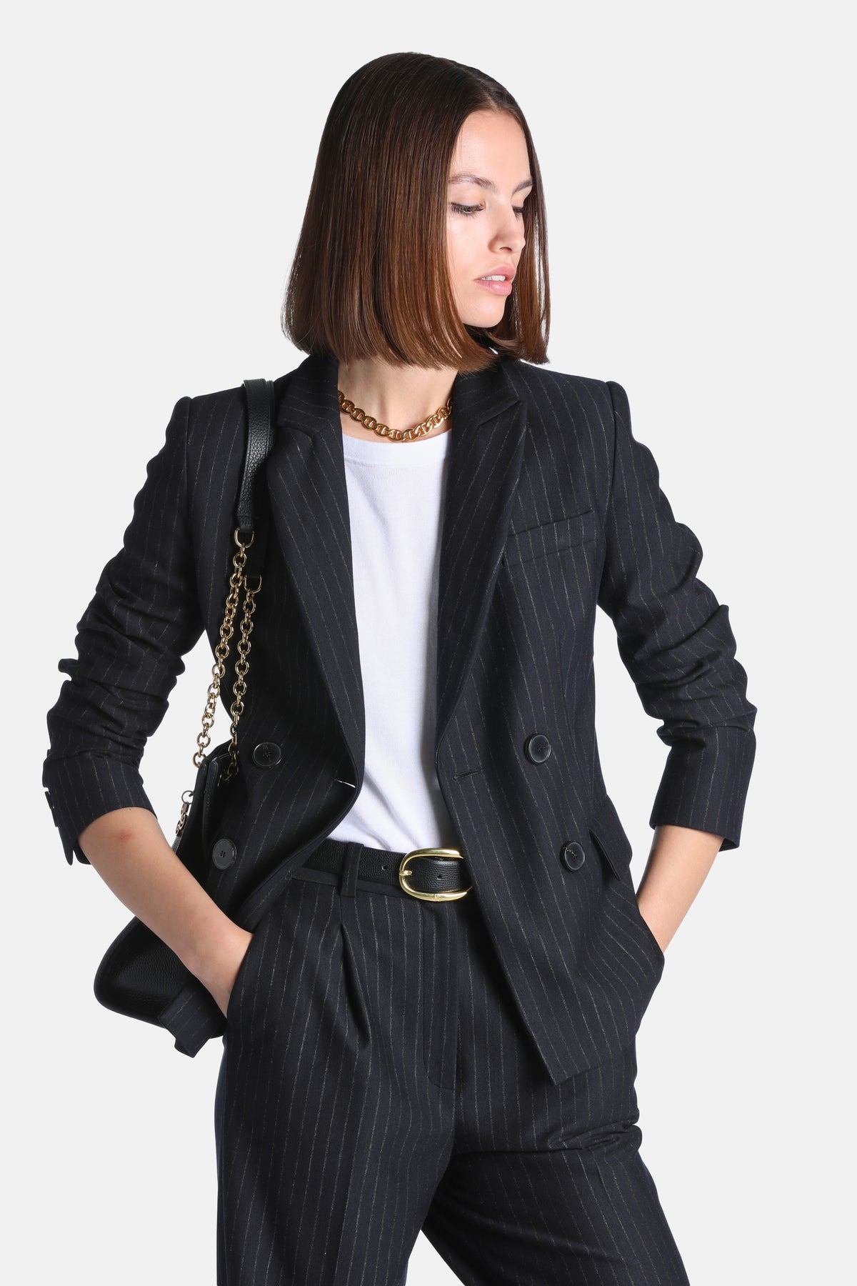 Stafilo Chalkstripe Blazer in Black-Gray Stripe, primary view