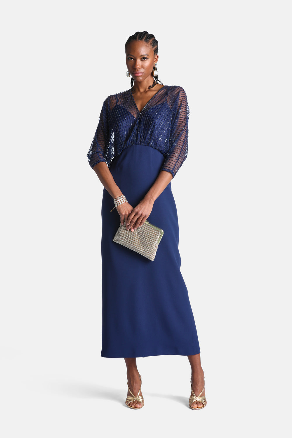 Granulare Maxi Dress With Tulle Inserts in Blue, primary view [fp-color:blue]