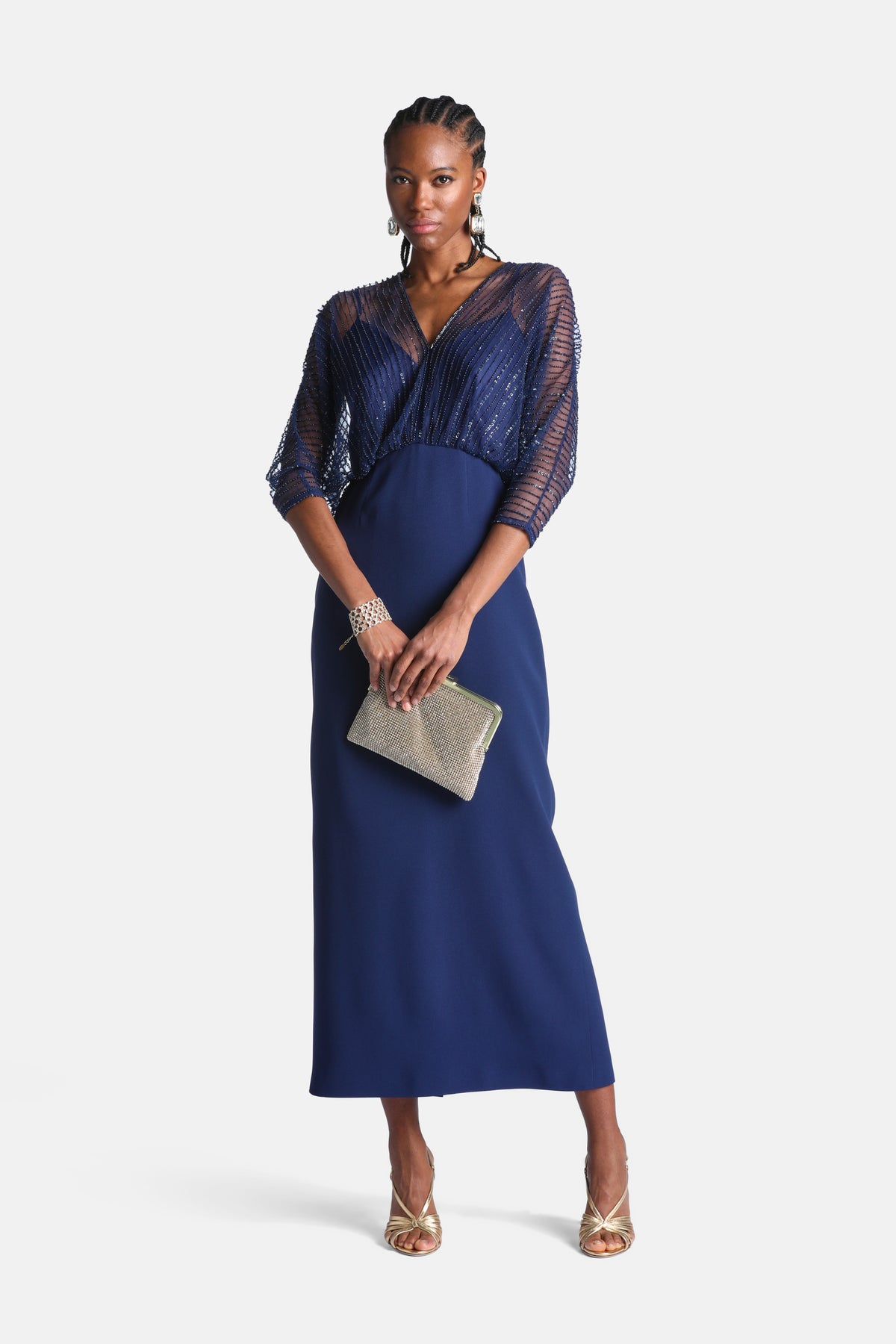 Granulare Maxi Dress With Tulle Inserts in Blue, primary view