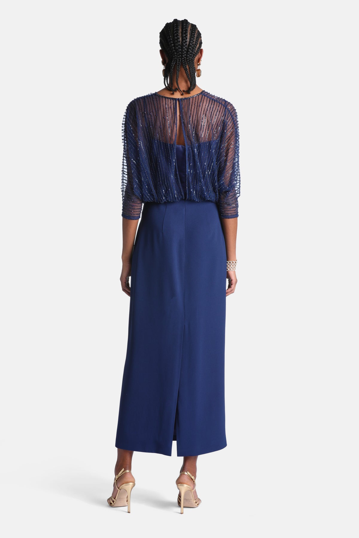 Granulare Maxi Dress With Tulle Inserts in Blue, view 2