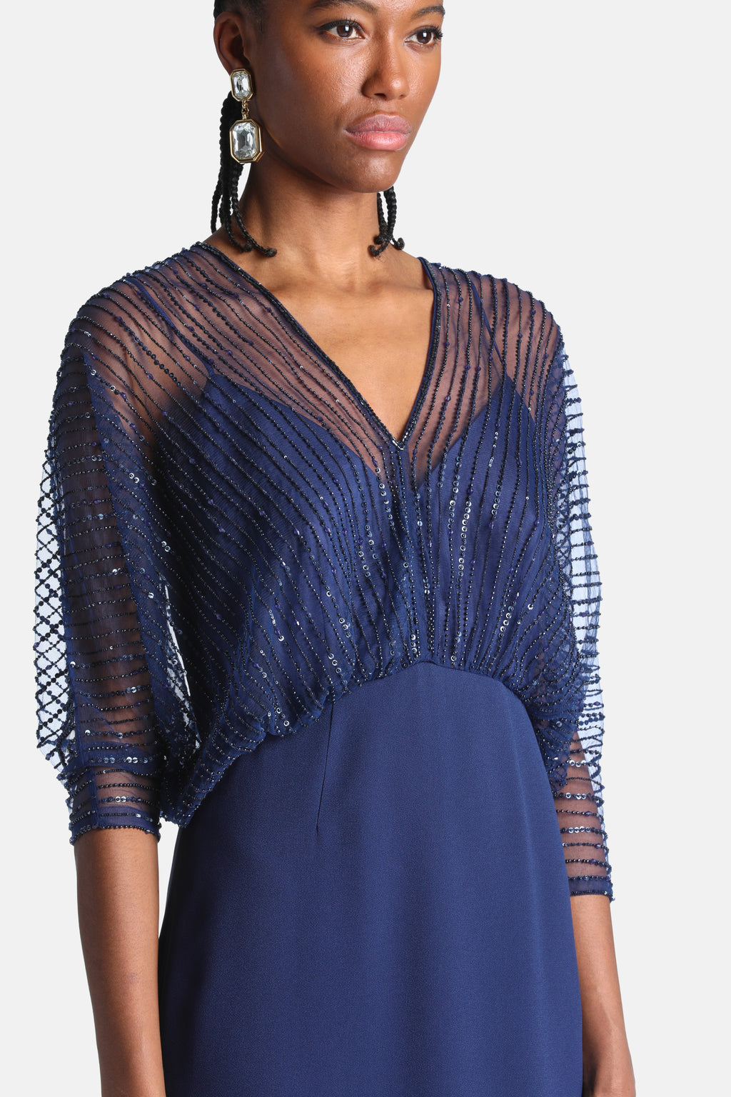 Granulare Maxi Dress With Tulle Inserts in Blue, view 3