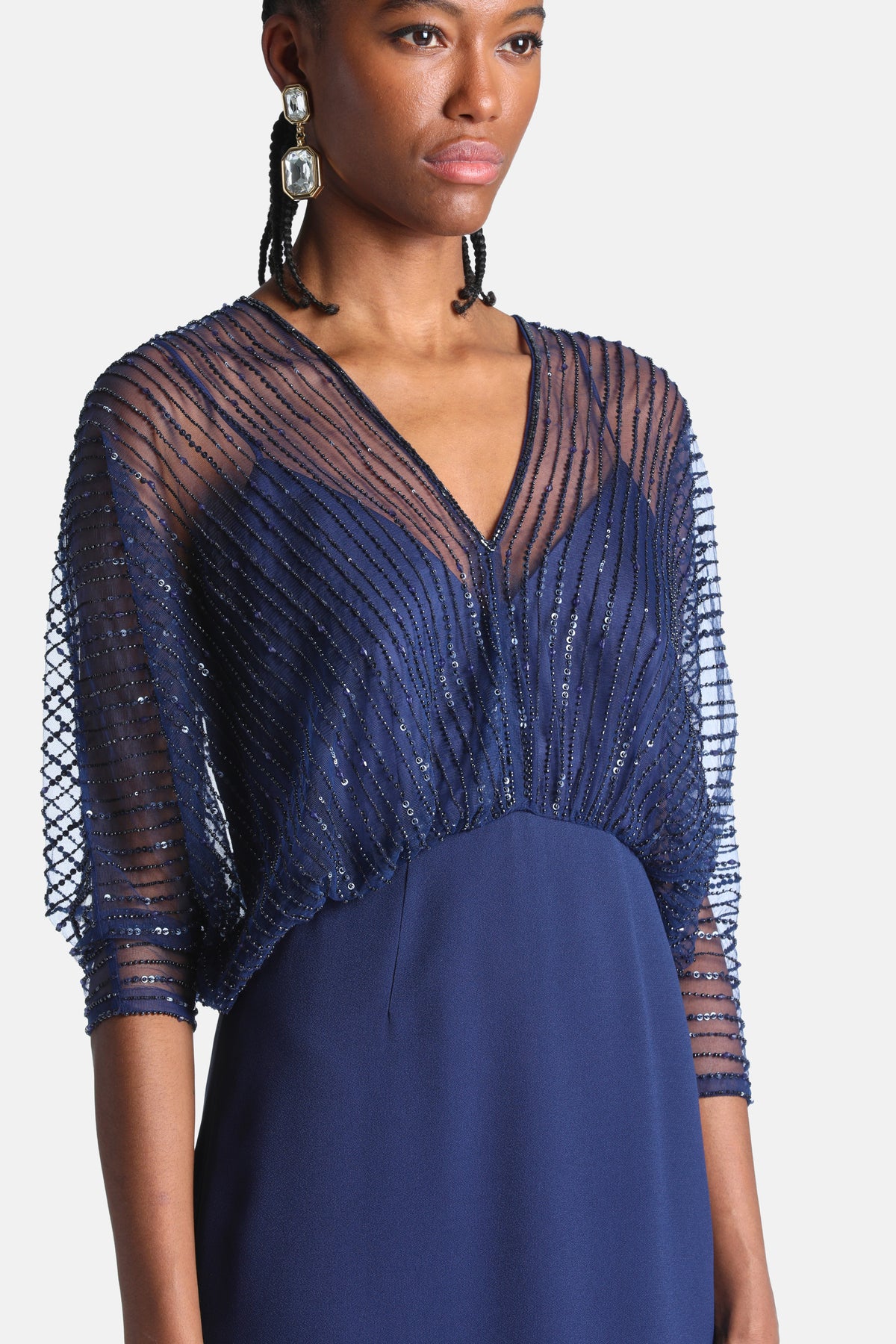 Granulare Maxi Dress With Tulle Inserts in Blue, view 3