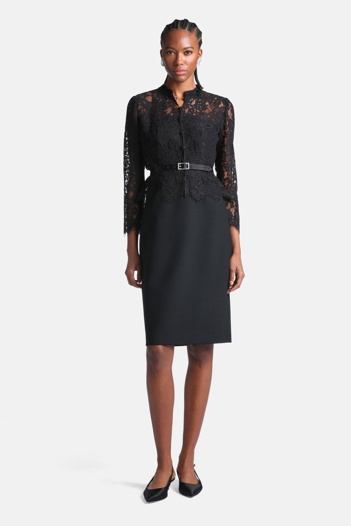 Ghiglia Midi Dress With Lace Bodice in Black, view 2